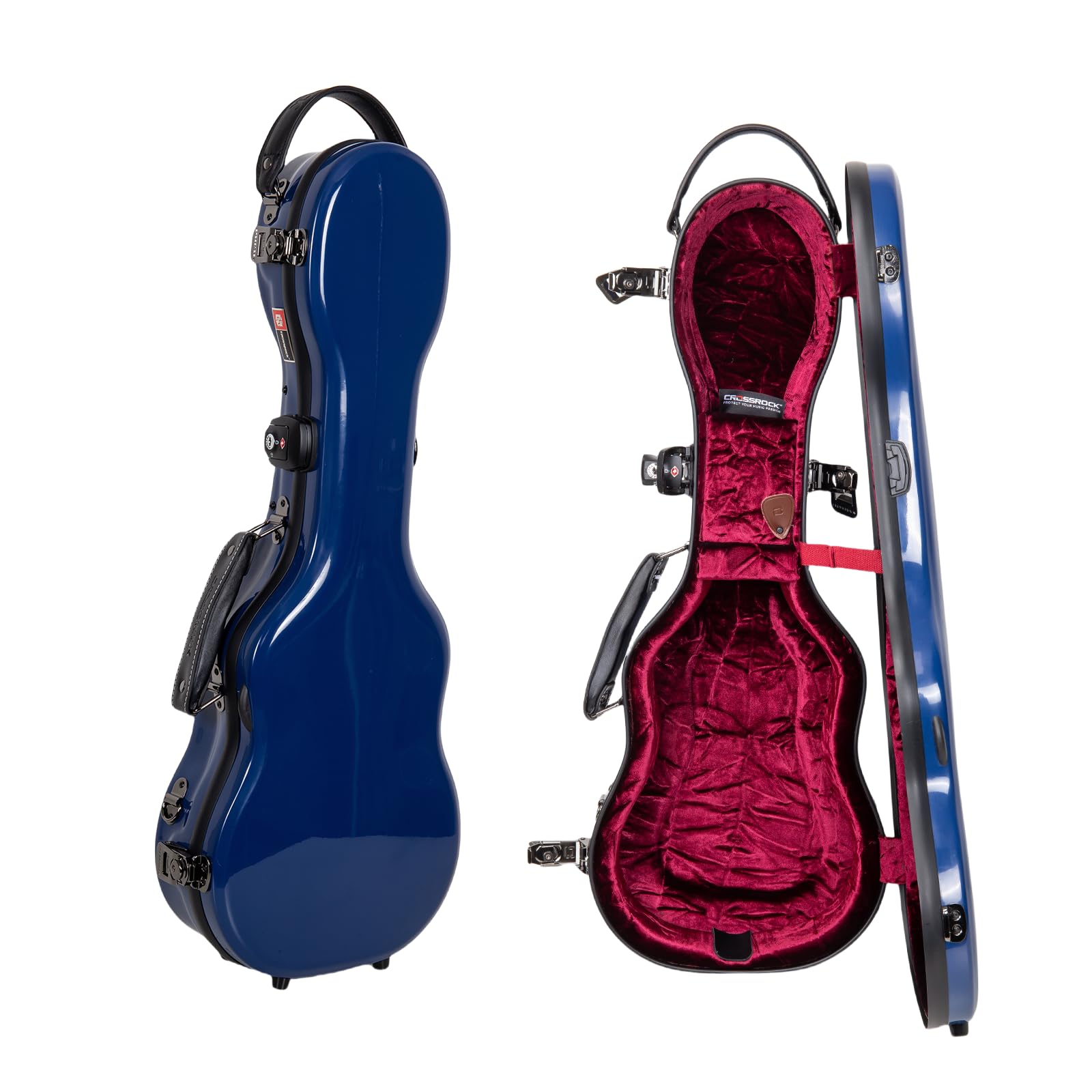 Crossrock Concert Ukulele Case - 100% Fiberglass Hardshell with Brand Latches, TSA Lock, Accessory Compartment, and Detachable S