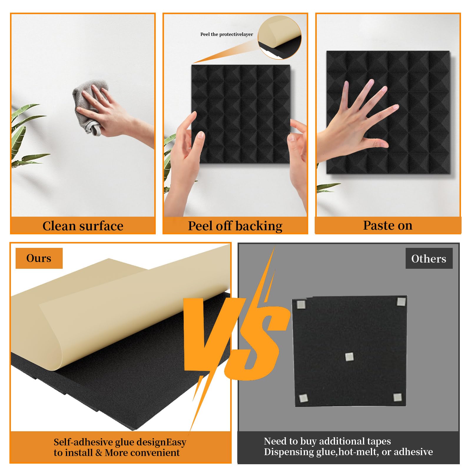 8 Pack Acoustic Foam Panels,12x12x2 inches Sound Proof Foam Panels for Walls, Fast Expand Pyramid Designed High Density Sound Pa