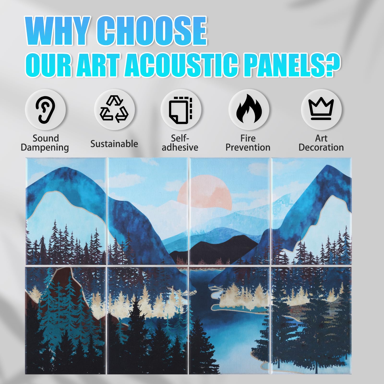 Tutmyrea Art Acoustic Panels, Sound Proofing Padding, 8 Pack Acoustical Soundproof Wall Panels, 48'' x 32'' Self-adhesive Decora