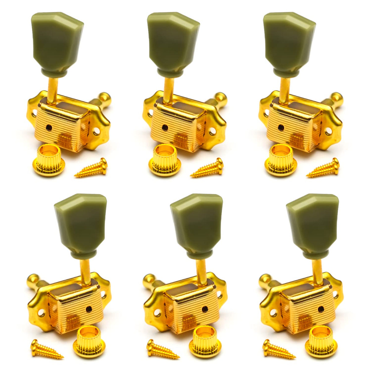 Maxcheer Electric Guitar Tuning Keys 3R3L Guitar String Tuning Pegs Machine Heads Greenish Button For Epiphone Les Paul Style Gu