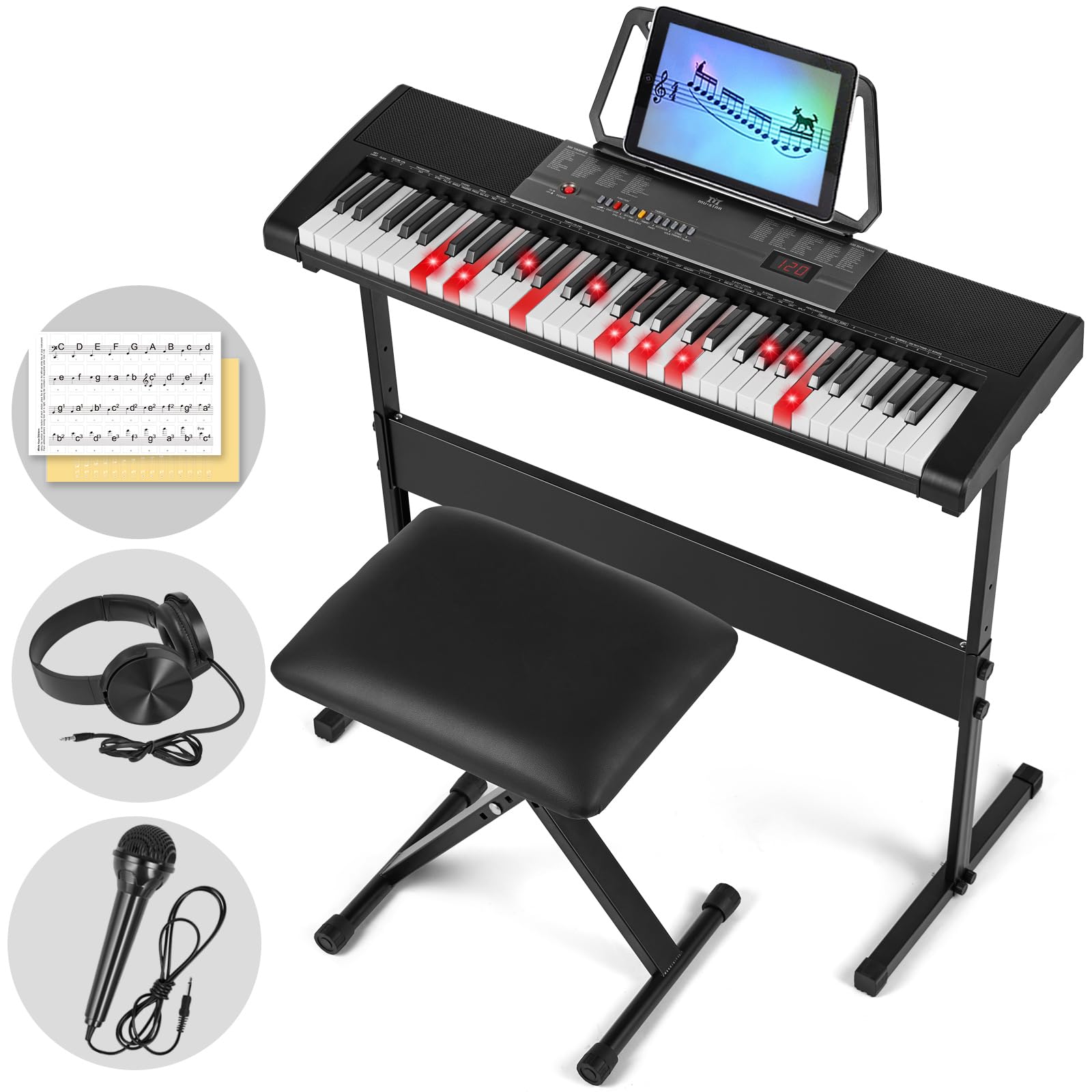 MUSTAR Piano Keyboard with Lighted Up Keys, Learning Keyboard Piano 61 Keys for Beginners, MEKS-700 Electric Piano Keyboard with