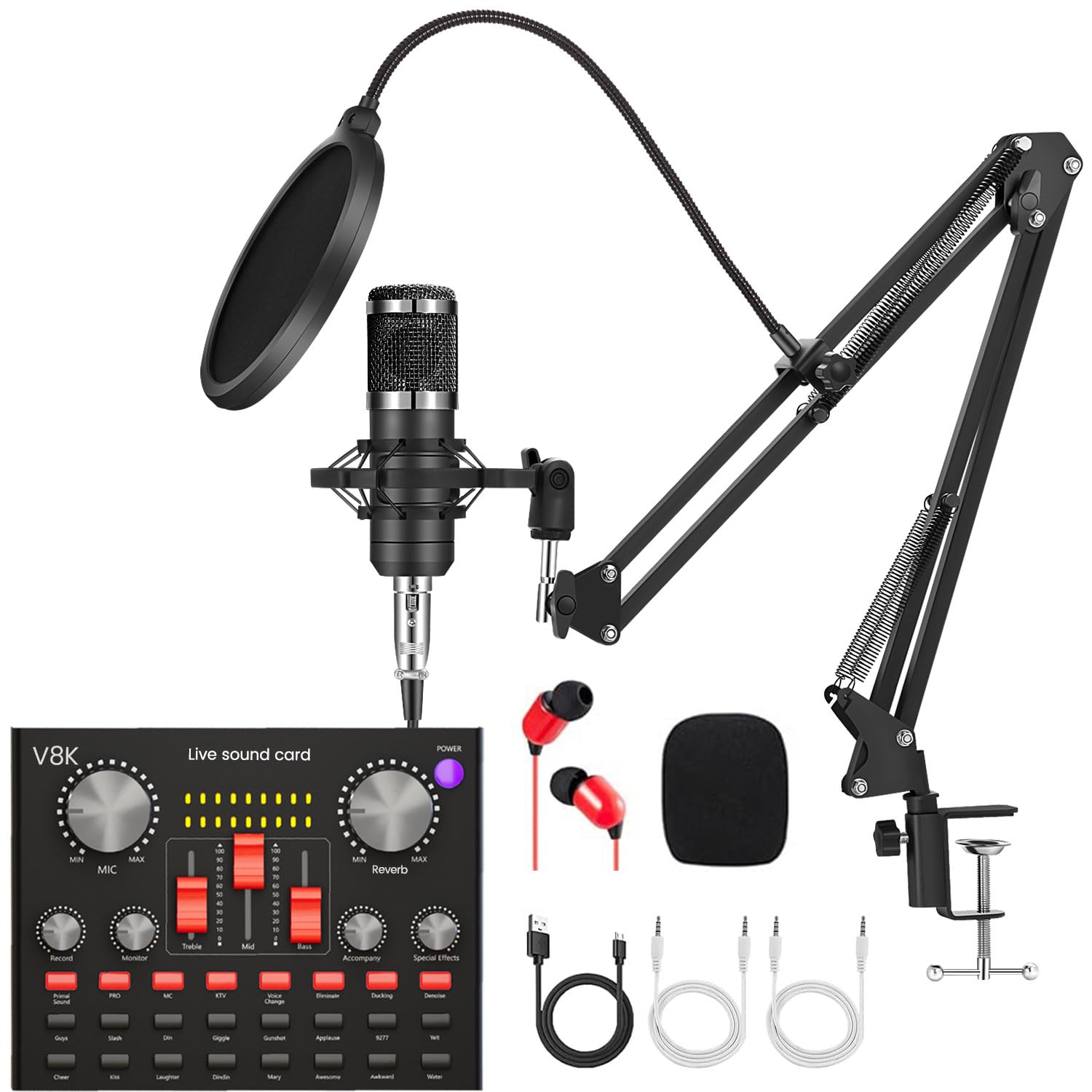 Podcast Equipment Bundle, BM-800 Recording Studio Package with Voice Changer for Gamer and All-in-One DJ Mixer, Perfect for Lapt