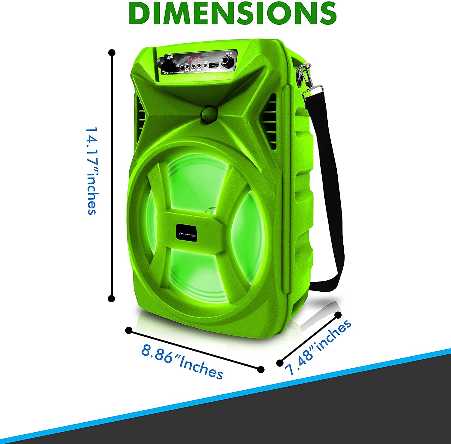 Technical Pro 500 Watts Portable 8'' Bluetooth Speaker w/Woofer & Tweeter w/Digital Processing Wired Mic, XLR to 1/4'', Karaoke