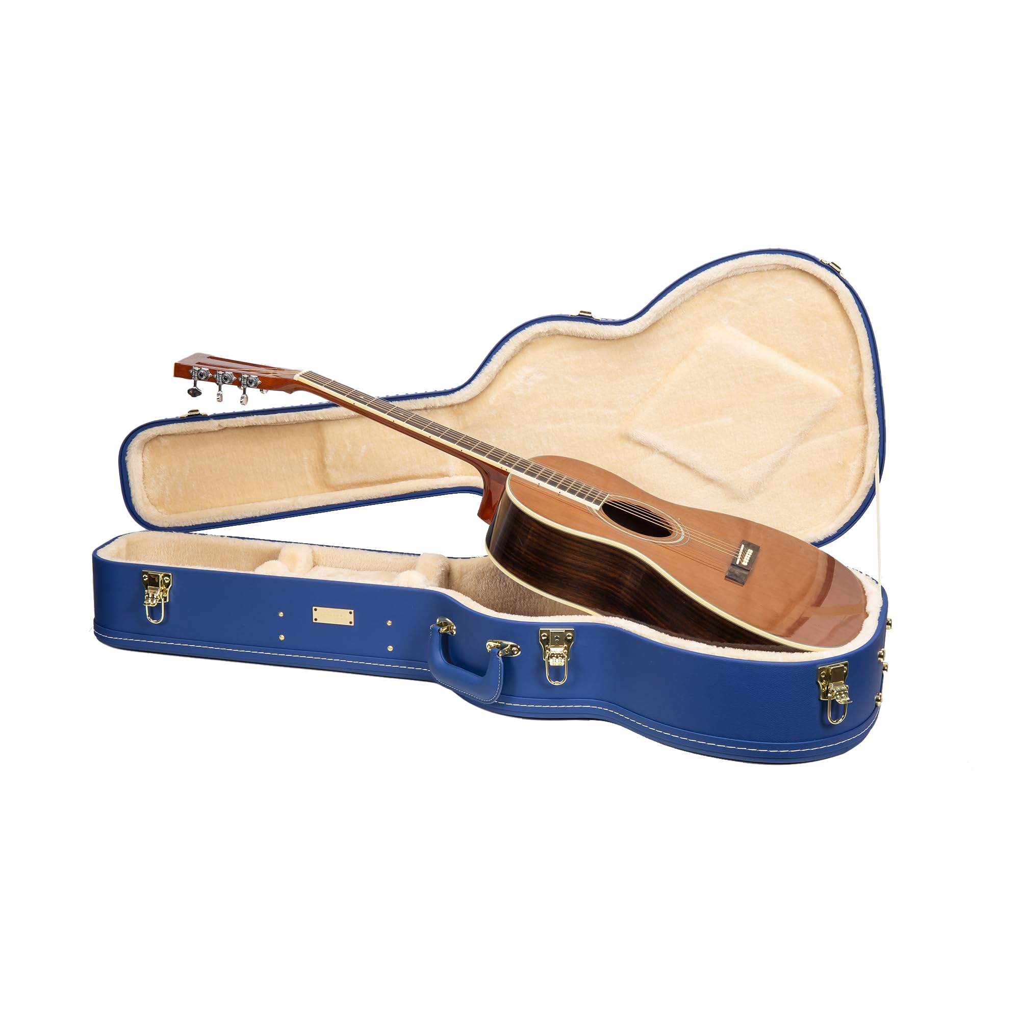 Crossrock Wooden Acoustic Guitar Case for Martin 000-12 Fret | Vibrant Blue Faux Leather, Beige Plush Interior, Lock - Designer