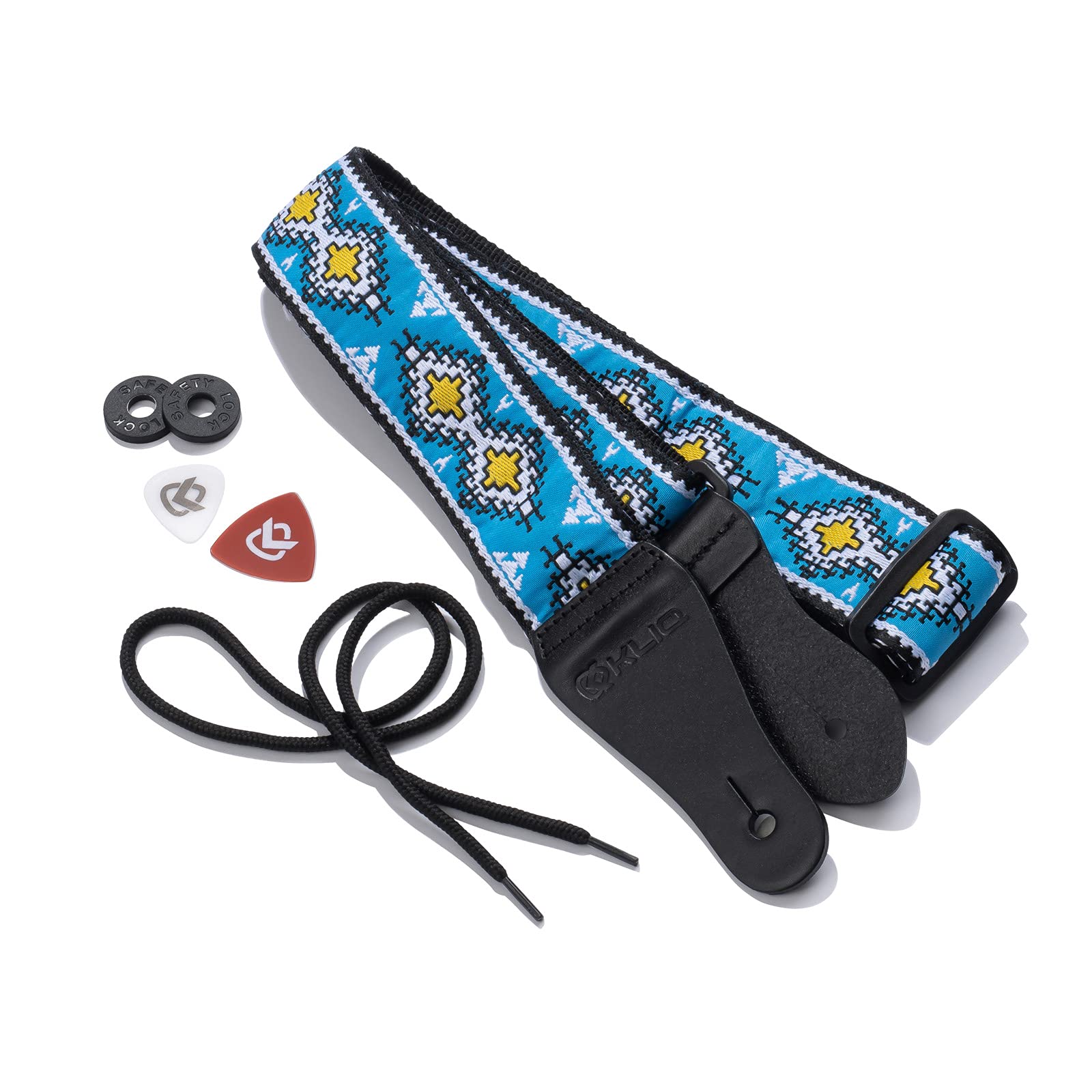 Kliq Vintage Woven Guitar Strap For Acoustic And Electric Guitars + 2 Free Rubber Strap Locks, 2 Free Guitar Picks And 1 Free La