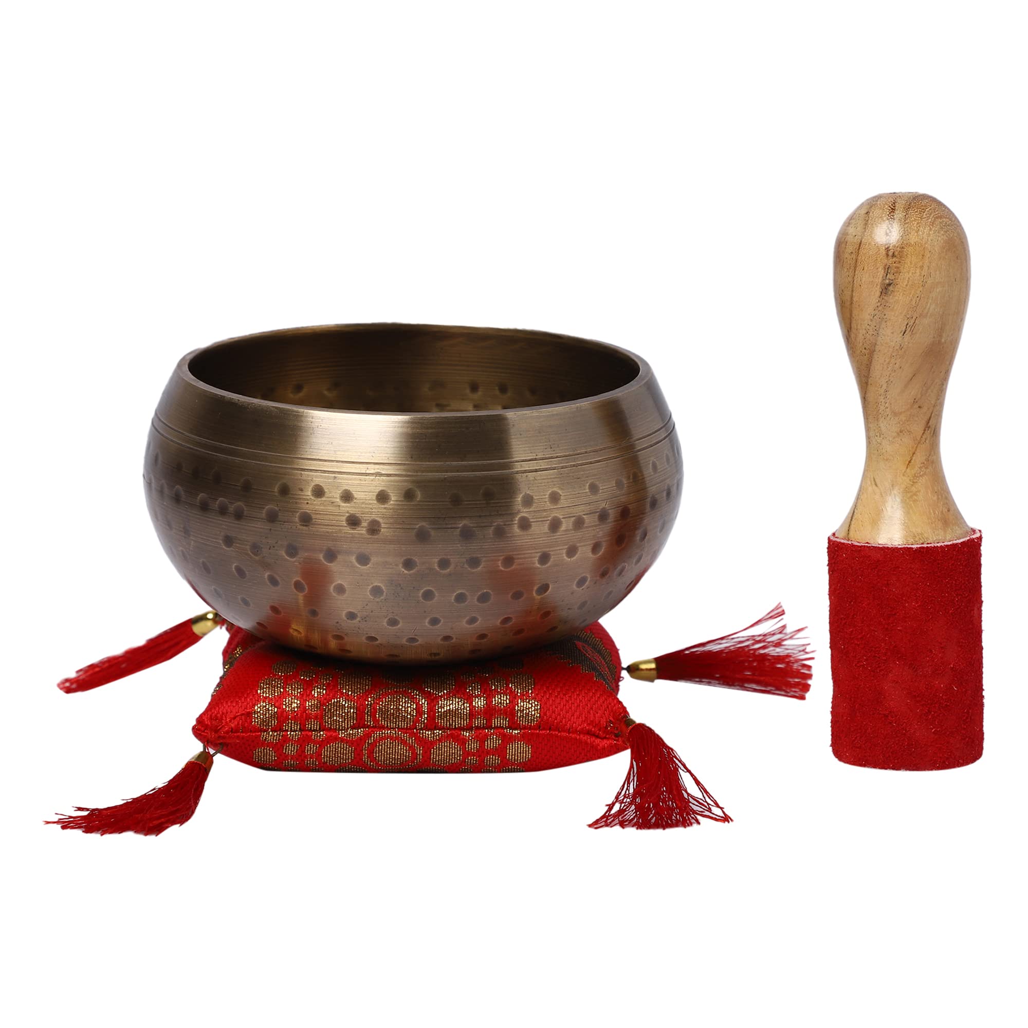 KPAVIR Hand-Hammered Tibetan Singing Bowls Set Musical Instrument for Meditation with Stick and Cushion (Bowl Size - 4 Inches)