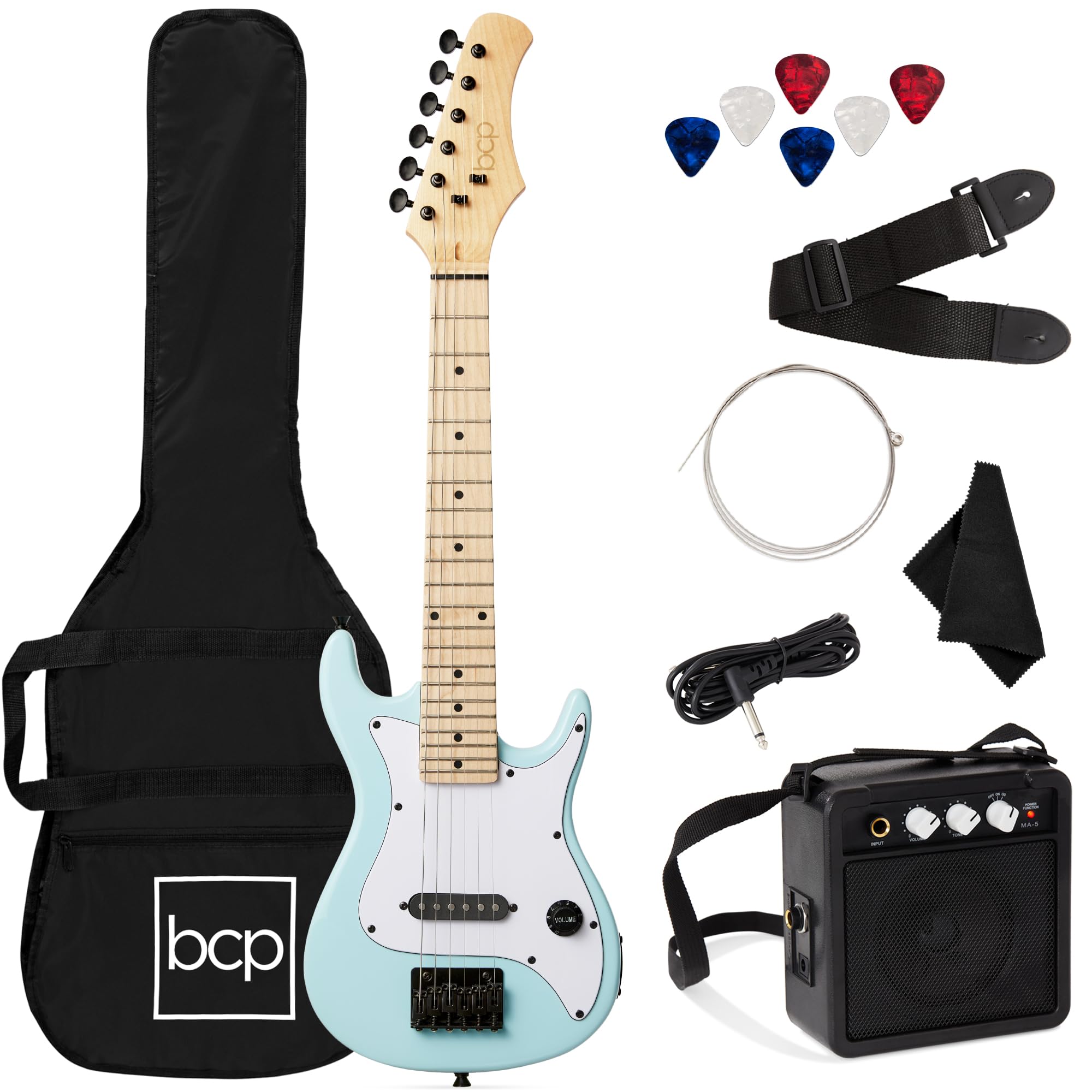 Best Choice Products 30In Kids Electric Guitar Beginner Starter Kit W/ 5W Amplifier, Strap, Gig Bag, Strings, Picks - Powder Blu