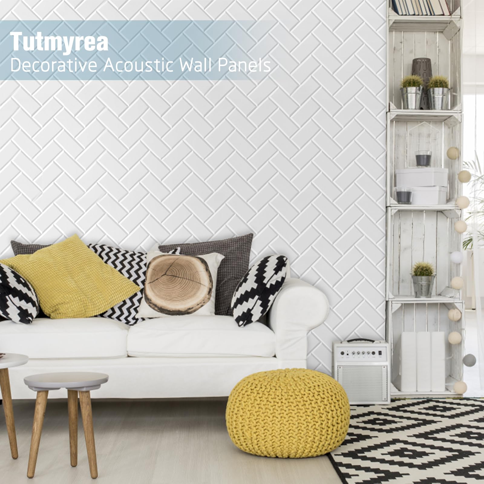 Tutmyrea 12 Pack Self-Adhesive Acoustic Panels, 12''X12''X0.4'' Brick Pattern Soundproof Wall Panels, High Density Sound Absorbi