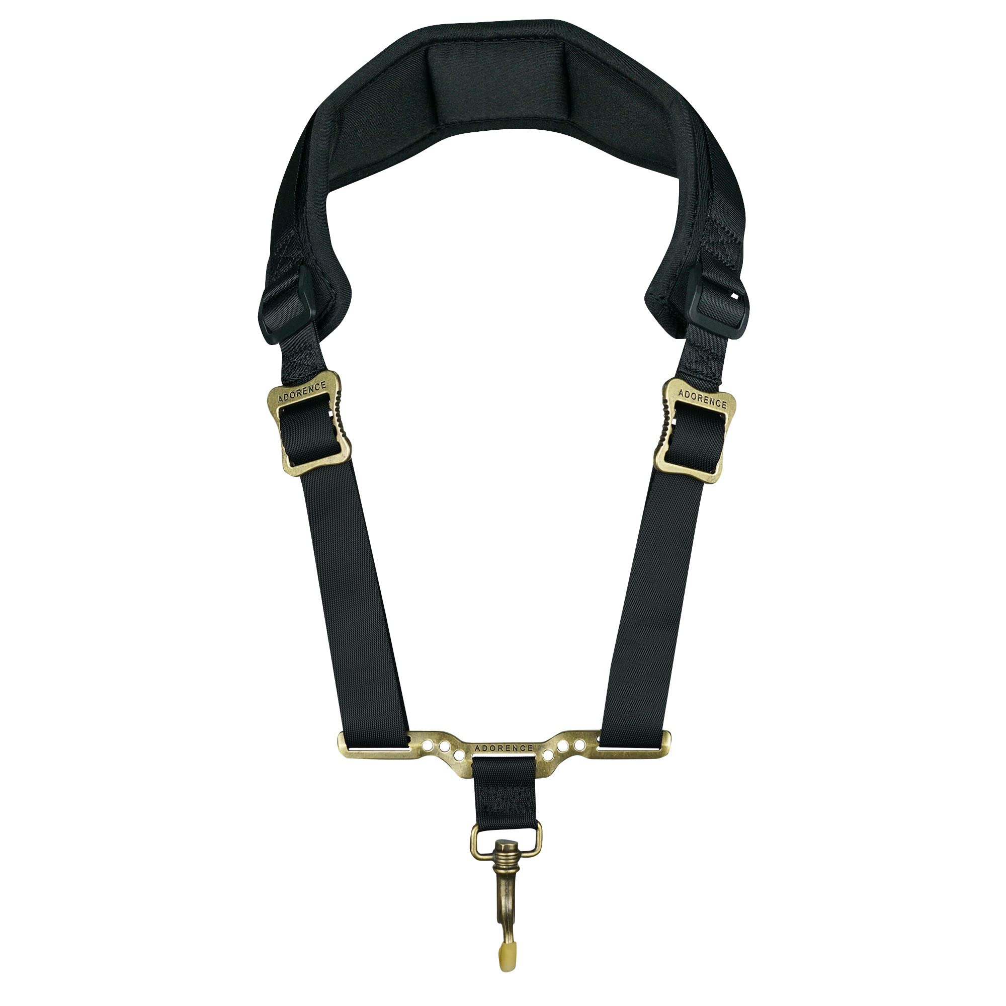 adorence Saxophone Neck Strap with Cushioned Padding & Swivel Metal Hook - Comfortable Sax Strap for Tenor, Alto - Black, Metal 