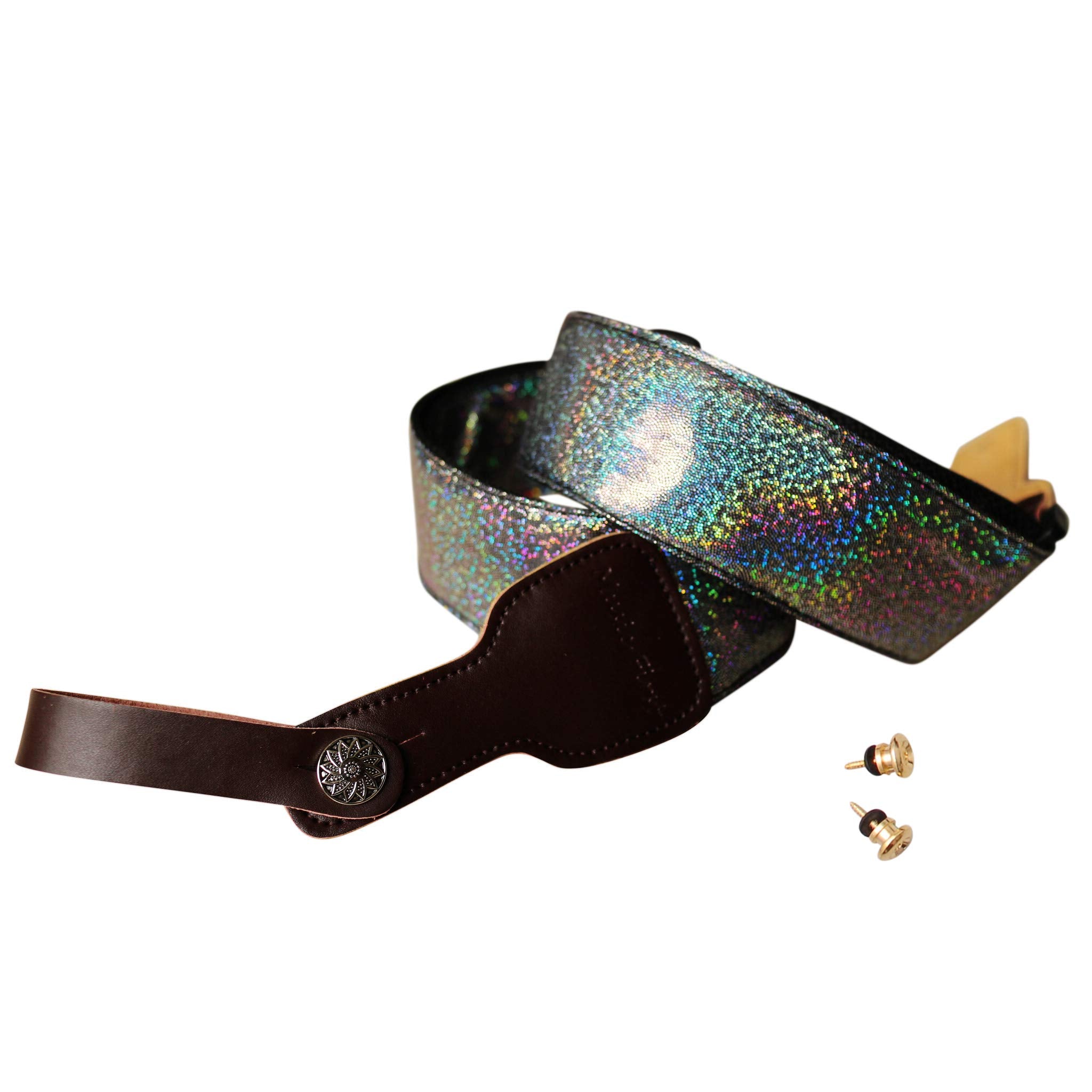 Music First Original Design Metallic Sparkle Delux Shining Guitar Strap, Ukulele Strap, Mandolin Strap, Stage Strap. (Black)