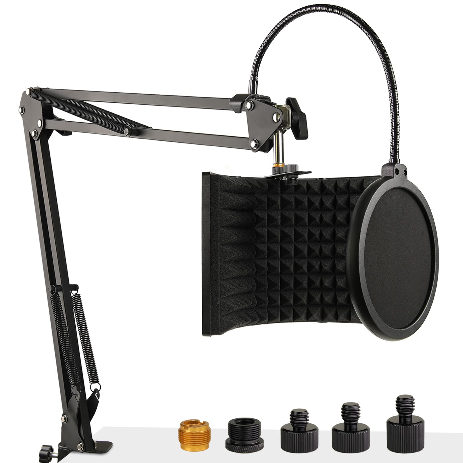 Microphone Isolation Shield With Mic Stand And Pop Filter, Foldable Sound Shield For Most Condenser Microphone Recording Equipme