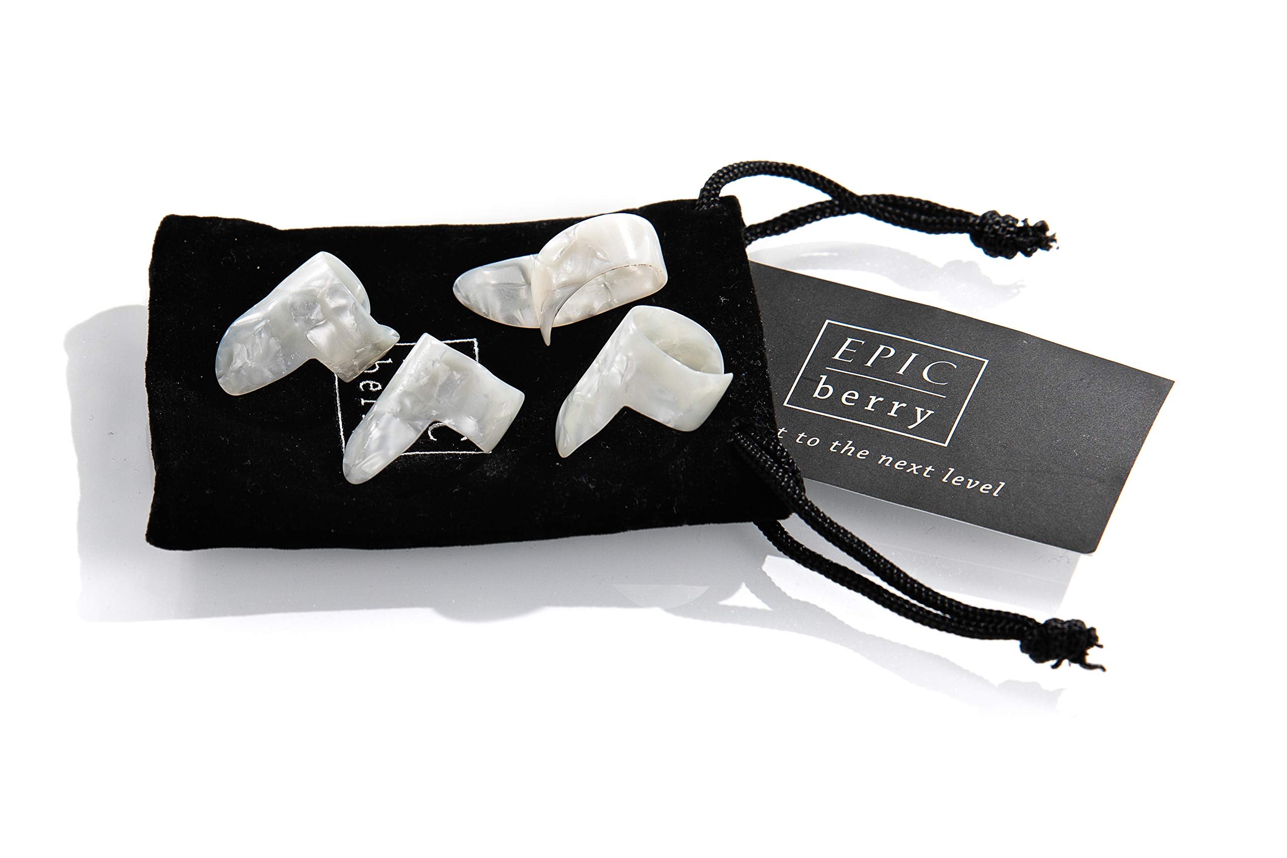 Epic Berry Thumb And Finger Picks - Medium White - Best For Fingerstyle Guitar, Banjo Or Ukulele. Includes A Pouch.