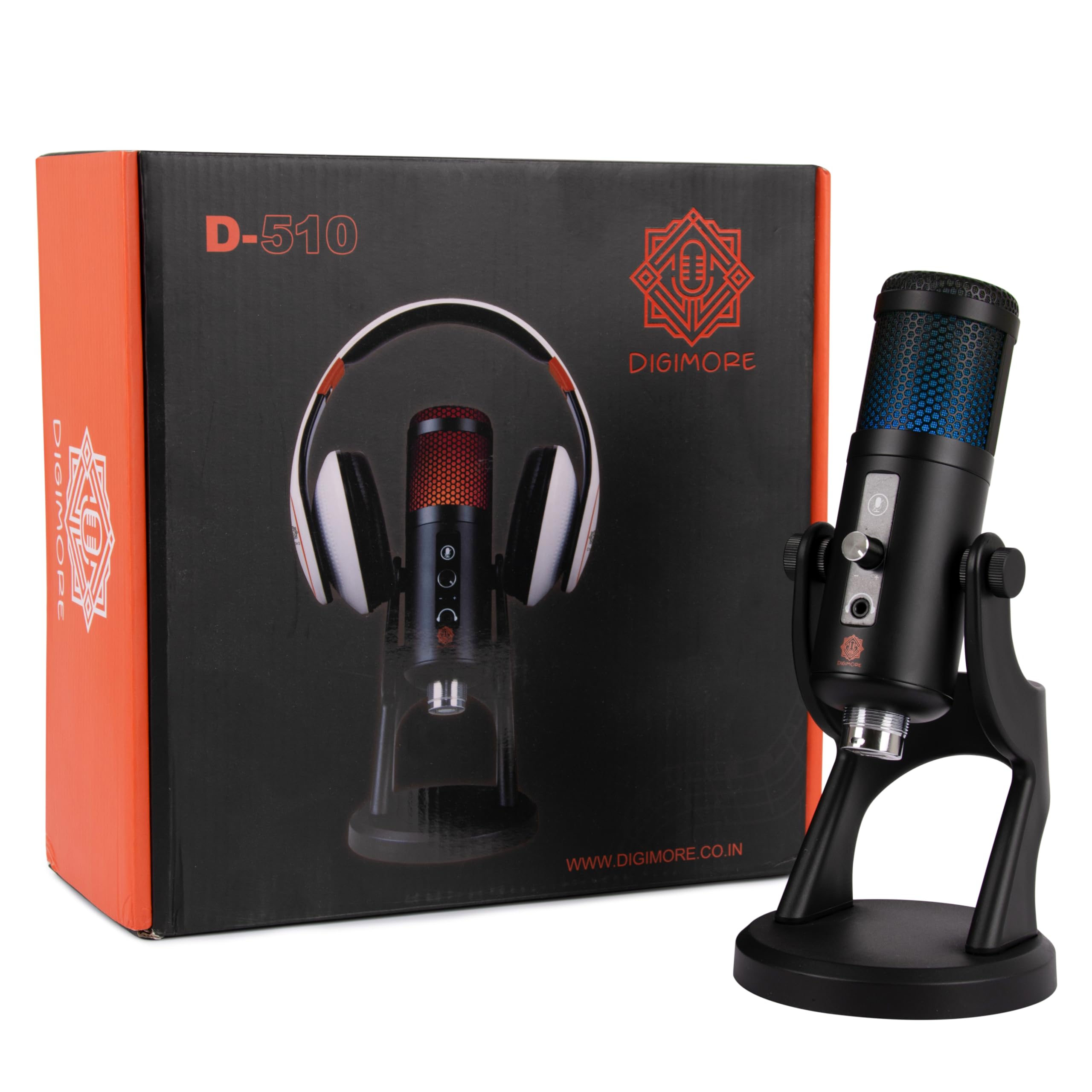 DIGIMORE RGB Gaming USB Condenser Microphone with 0 Latency Monitoring Headphones for Streaming, Podcasting, Gaming, Streaming, 