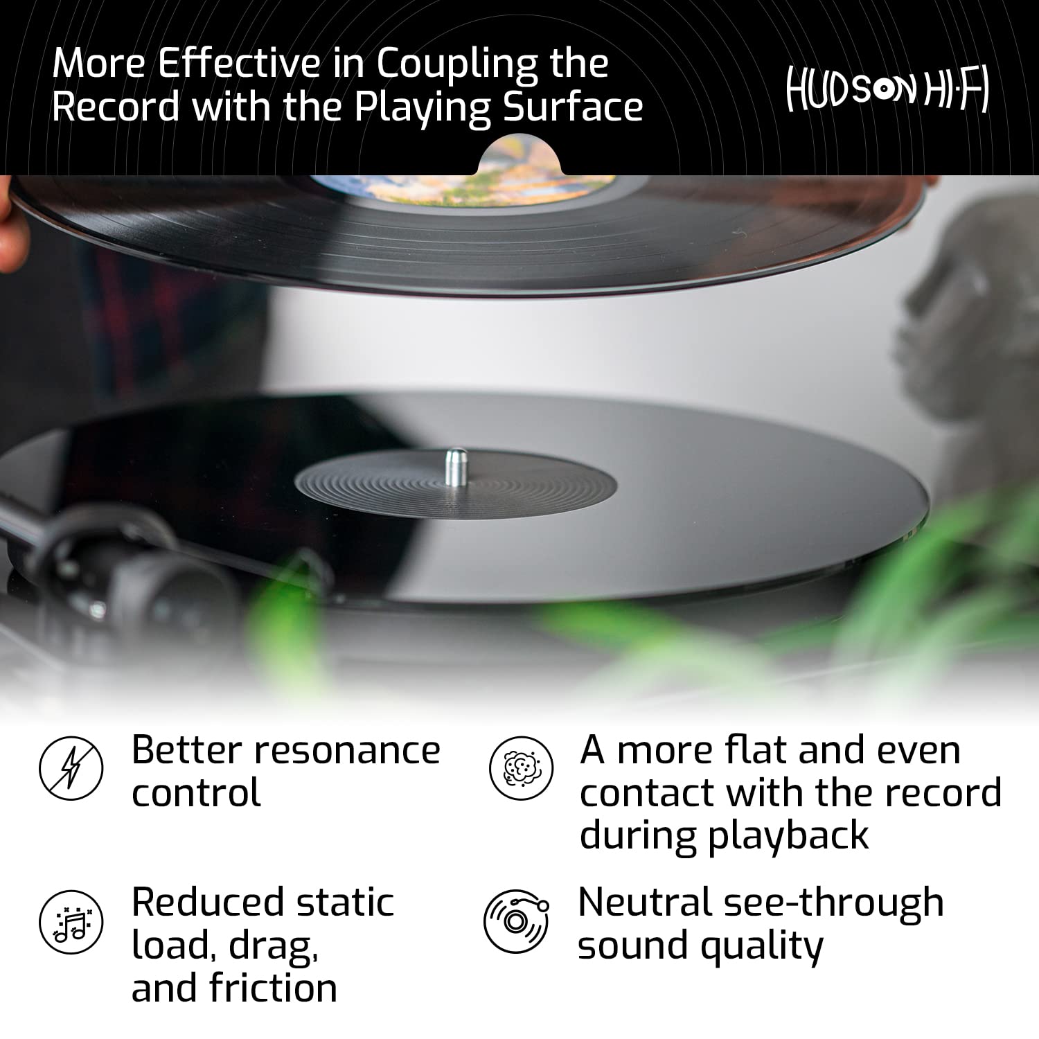 Acrylic Turntable Mat - 11.75'' Black Vinyl Record Acrylic Mat - Precision Machined Acrylic Turntable Platter Mat w/Record Label