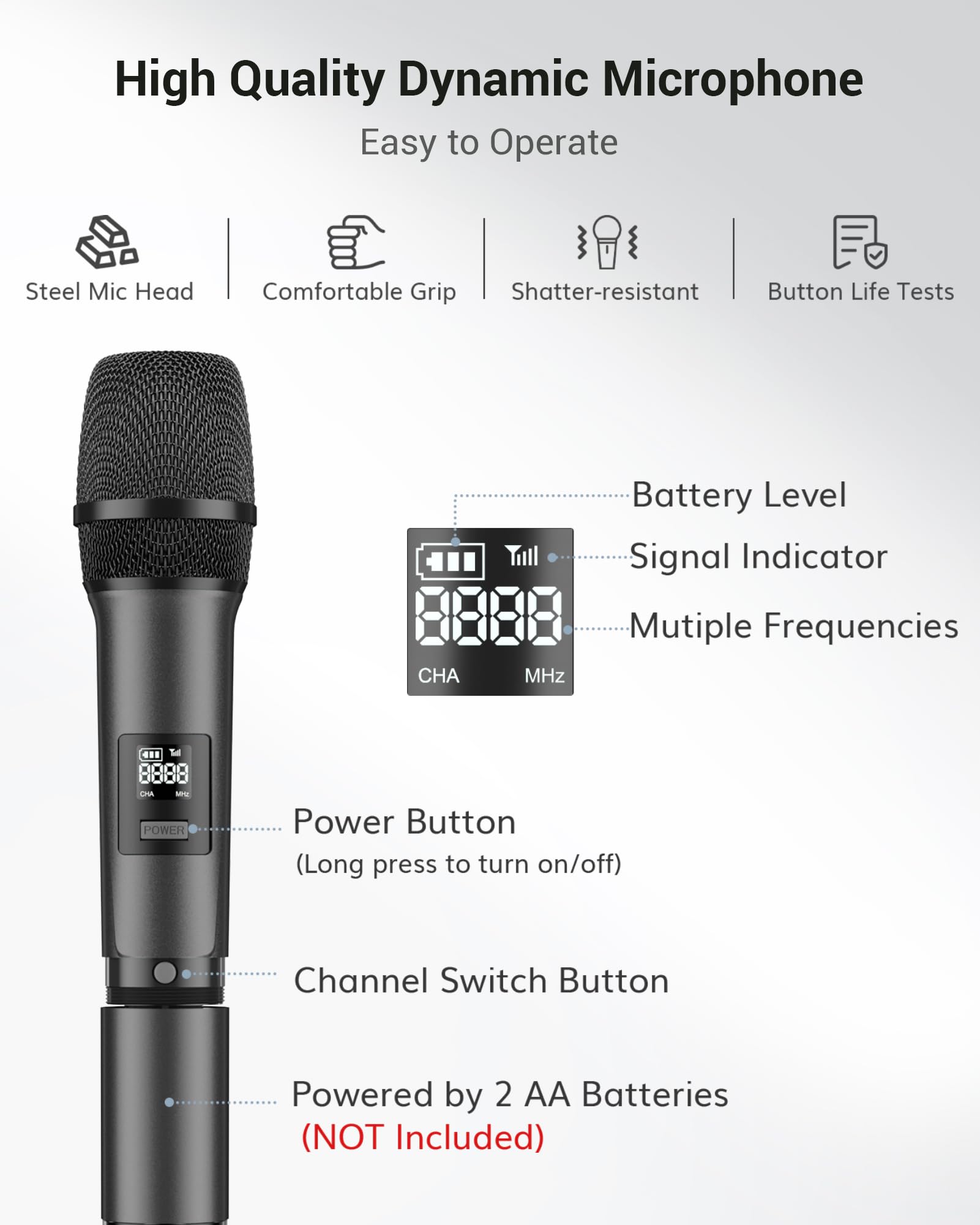 TONOR Dual Wireless Microphone Systems, UHF Cordless Karaoke Microfono Set, Metal Handheld Dynamic Mic 200ft for Singing with Re