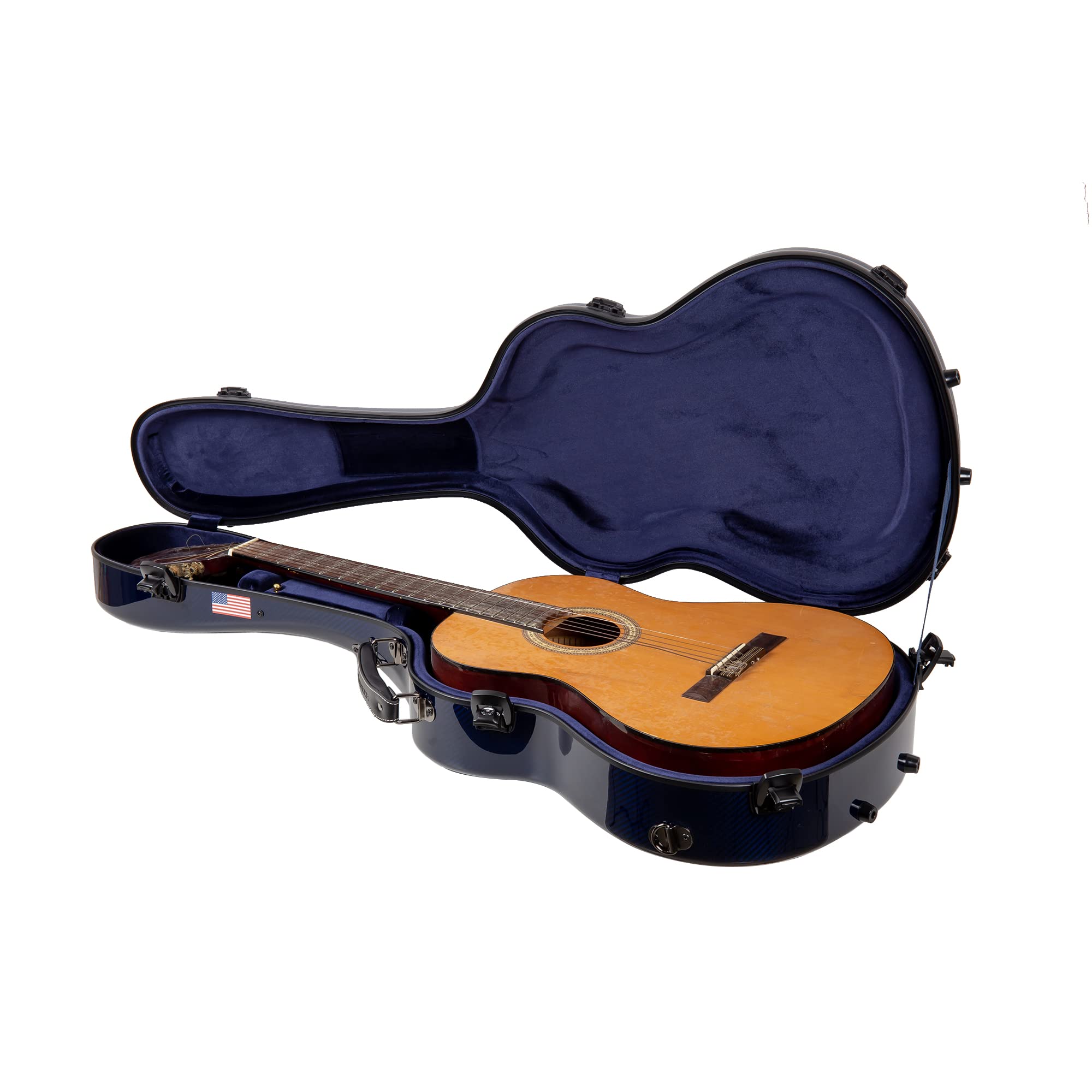 Crossrock Air Carbon 4/4 Classical Guitar Case - Aviation Carbon Fiber in Sapphire Blue-Navy Finish, TSA Lock & Ultra-Light Desi