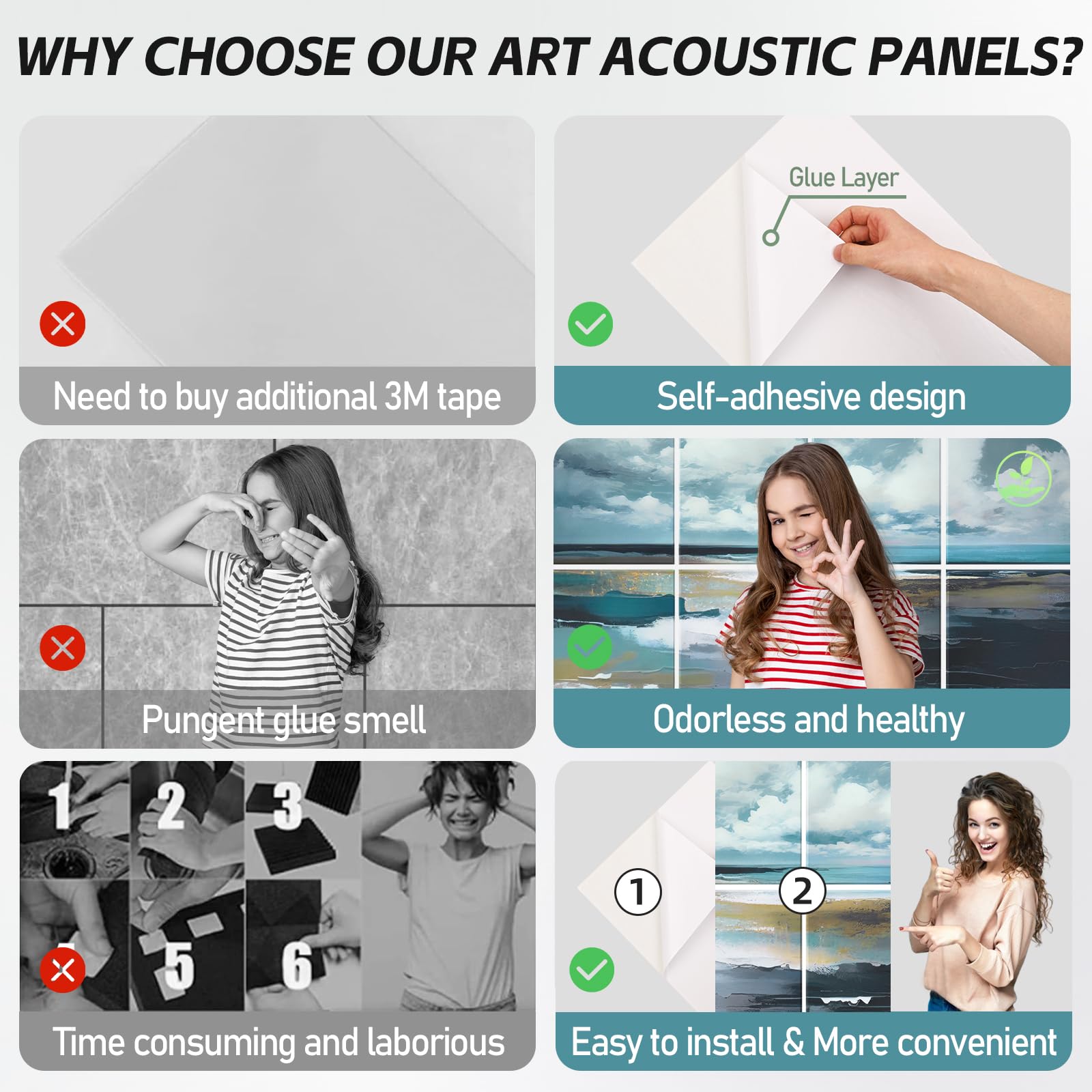 AtawLege 8 Pack Art Acoustic Panels, 48''X32'' Self-adhesive Soundproof Wall Panels, Decorative Sound Absorbing Panel, Acoustic
