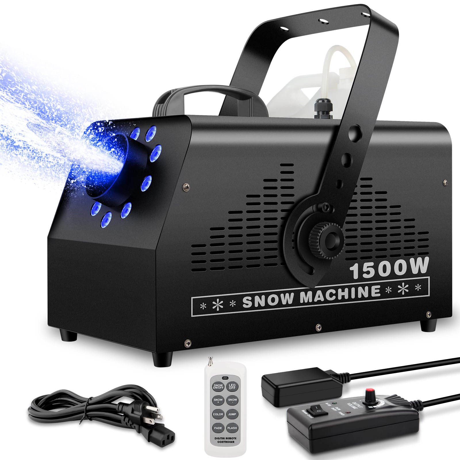 Snow Machine With 9Leds Light For Party - Yeesite 1500W Snow Making Machine With 7 Color Lights Effect Snowflake Maker Remote Co
