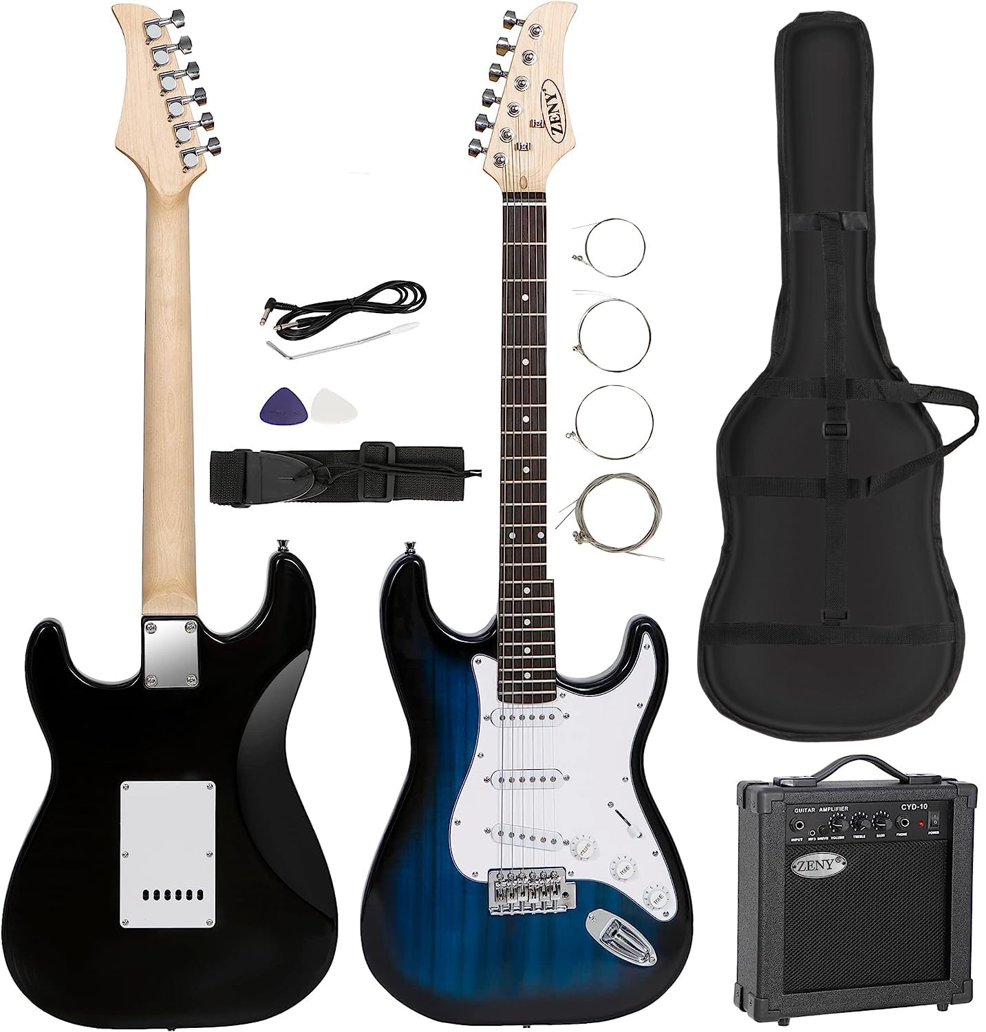 ZENY 39'' Full Size Electric Guitar with Amp, Case and Accessories Pack Beginner Starter Package, Blue Ideal Christmas Thanksgiv