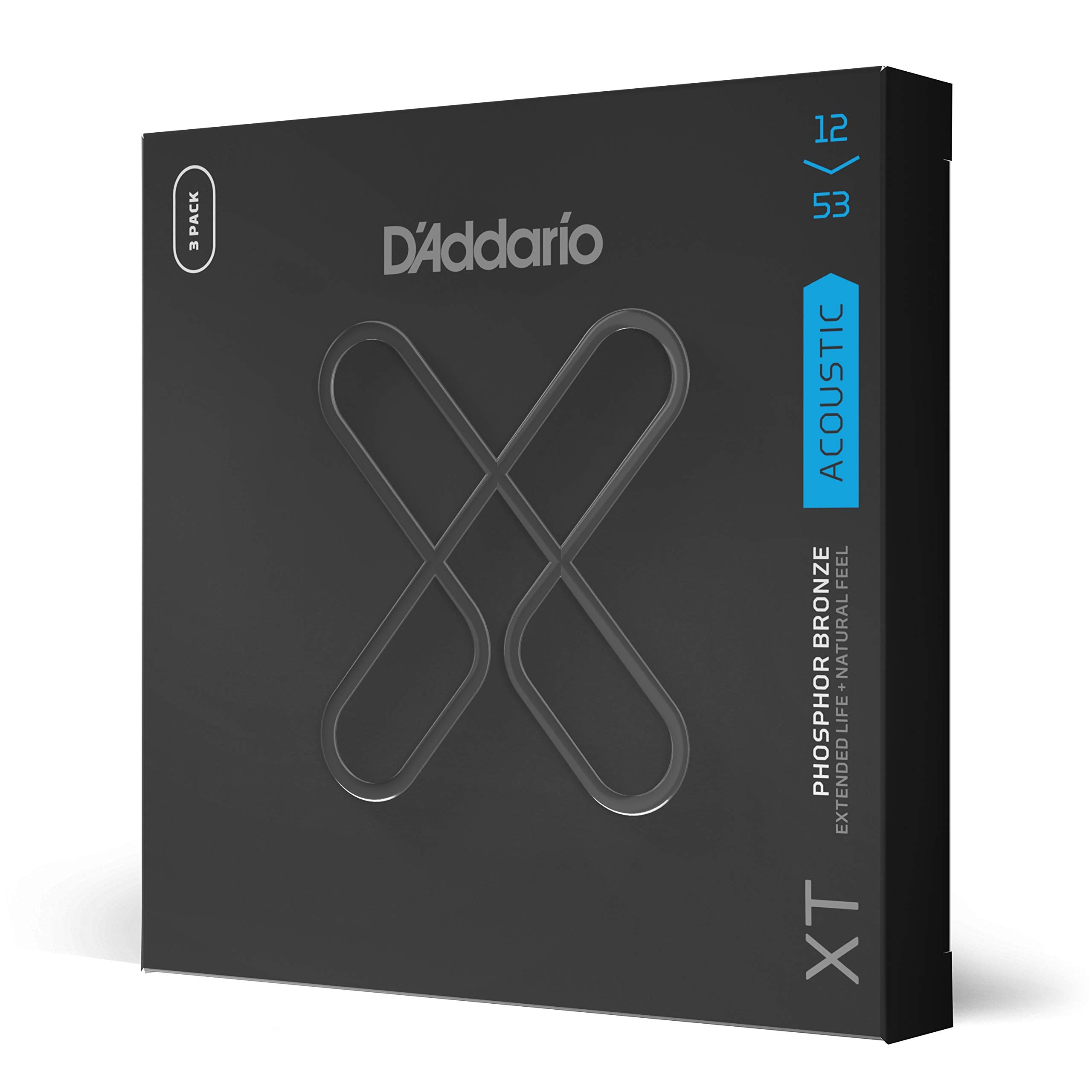 D'Addario Guitar Strings - Xt Phosphor Bronze Coated Acoustic Guitar Strings - Xtapb1253-3P - Extended String Life With Natural