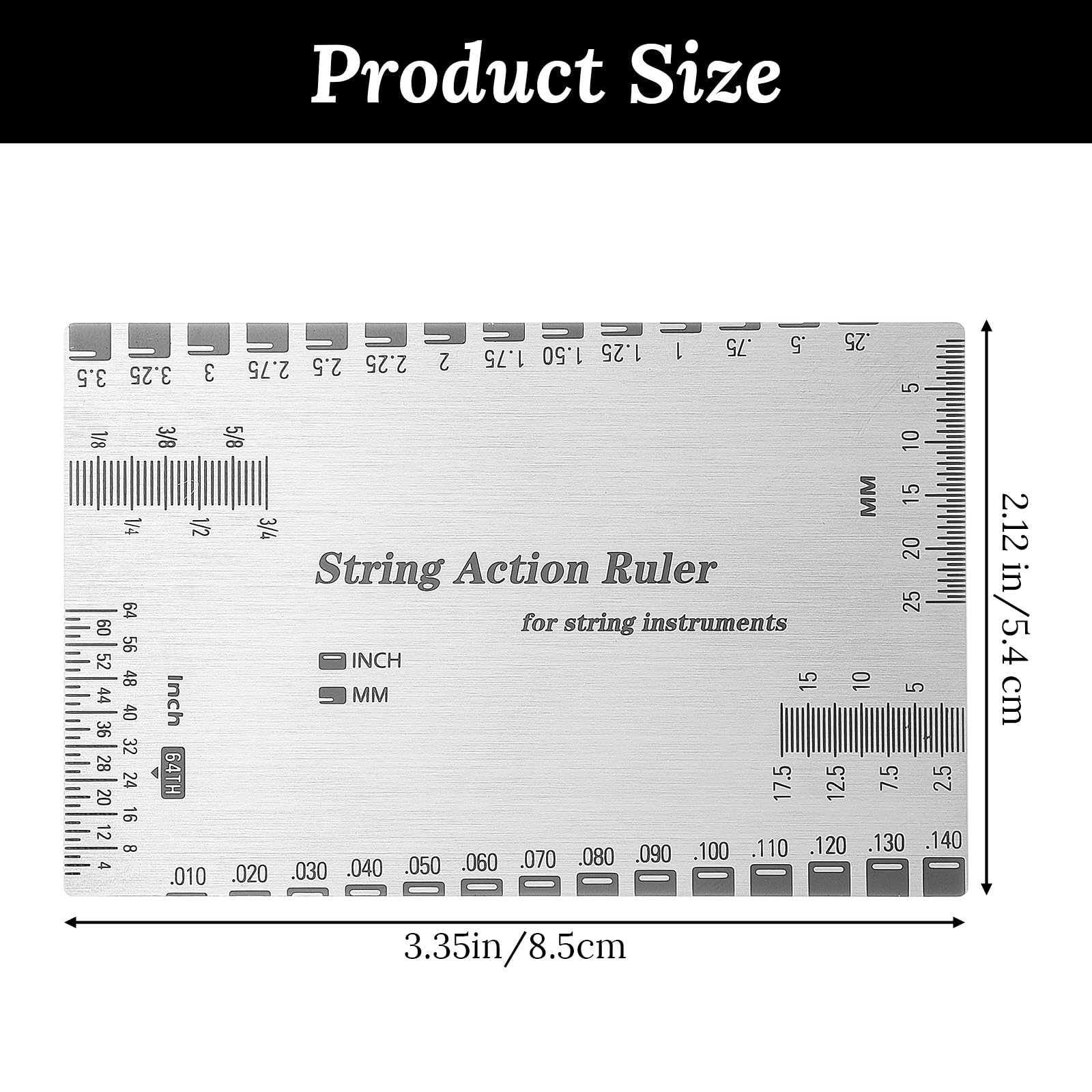 Gjinxi String Action Gauge Ruler, Guitar Height Gauge Set Up Tool, Action Gauge for Electric Bass and Acoustic Guitar, Setup Mea