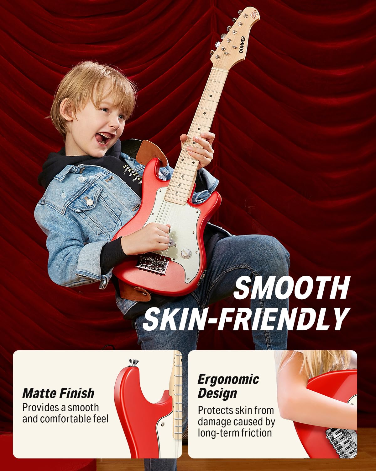 Donner 30 Inch Kids Electric Guitar Beginner Kits ST Style Mini Electric Guitar for Boys Girls with Amp, 600D Bag, Tuner, Picks,