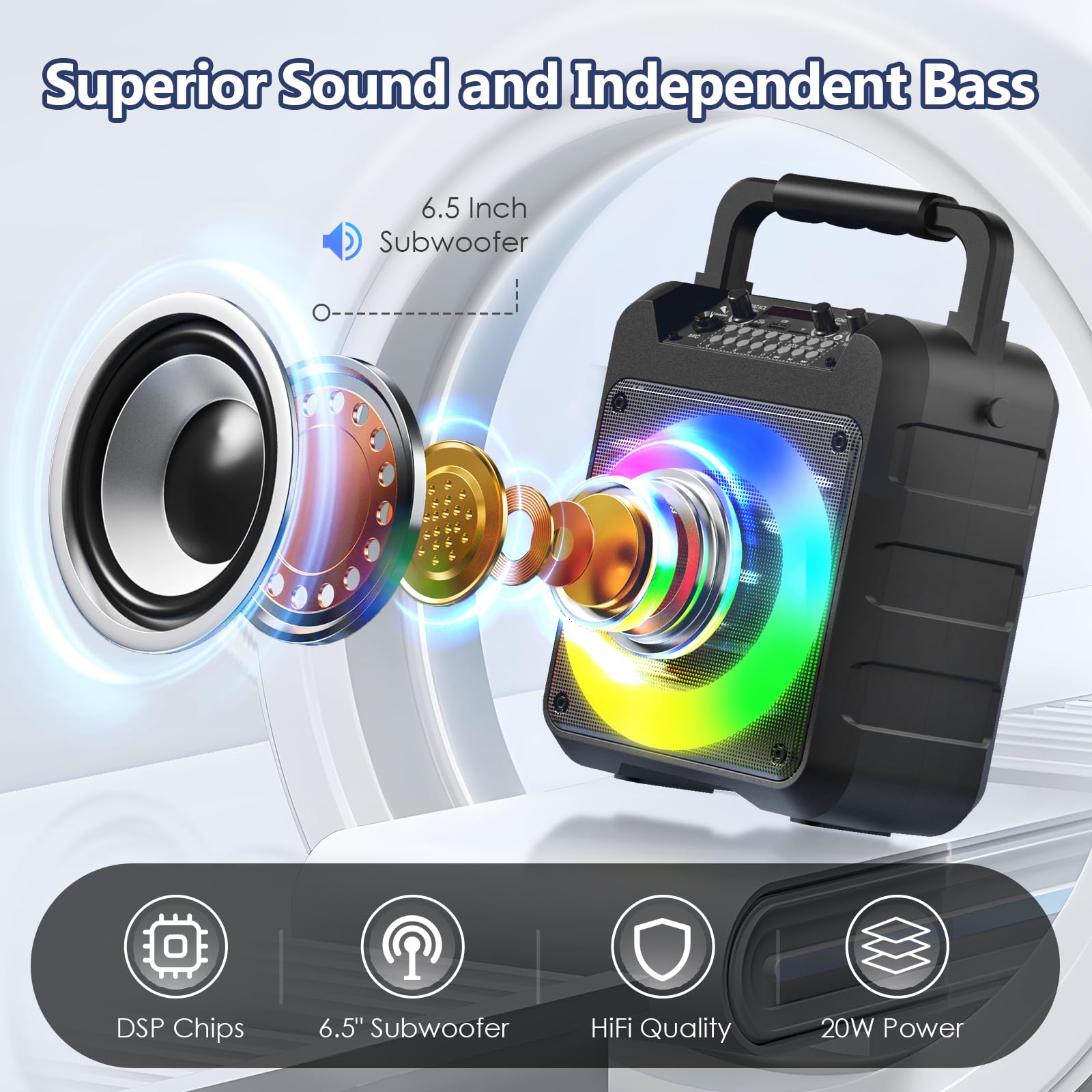 Karaoke Machine for Adults - Portable Bluetooth Karaoke Speaker with Two Wireless Microphones, PA System Speaker Supports TF Car