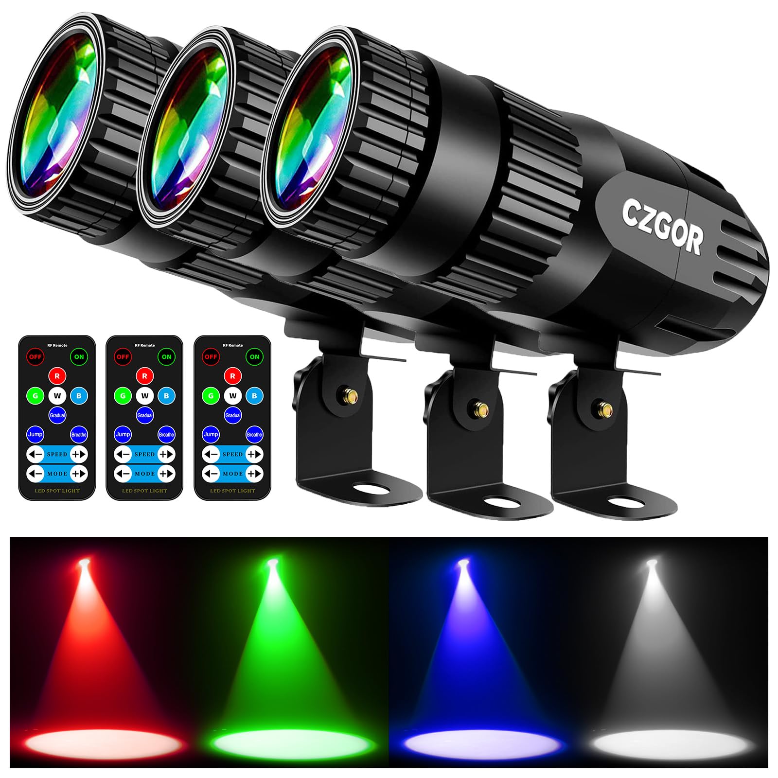 Pinspot Light 3 Pack, Czgor Light For Disco Ball 15W Rgbw 4 In 1 Mini Mirror Ball Light With Remote Control Super Bright Led Pin