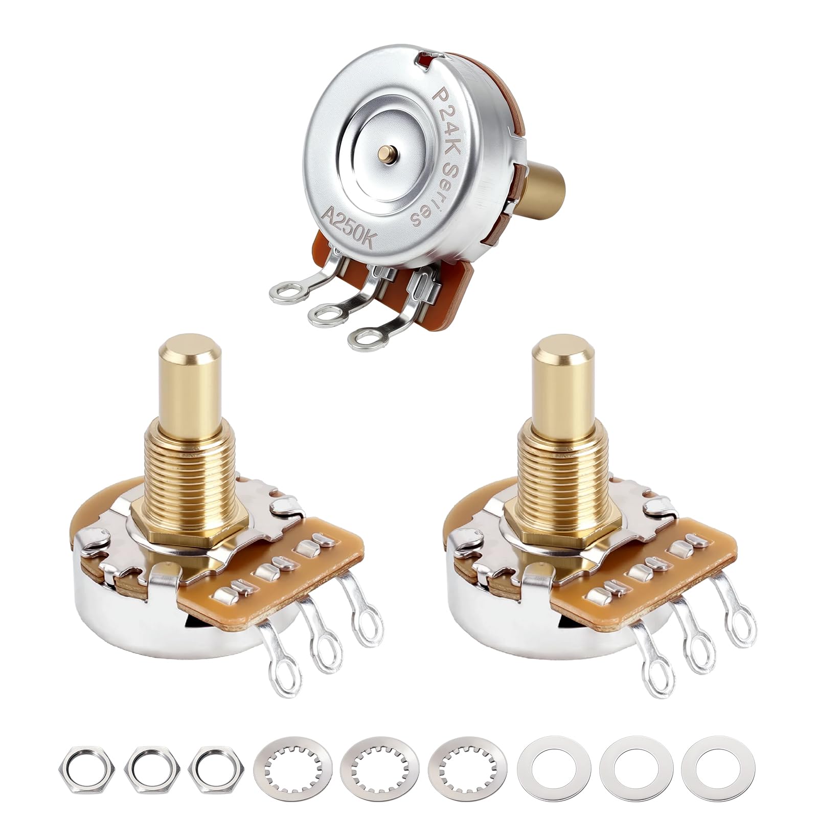 Banworks Brass A250K+B250K Imperial 3/8 Thread Full Sized Solid Shaft Pots 1A2B Long Shaft (19mm Length) Audio & Linear Taper Po