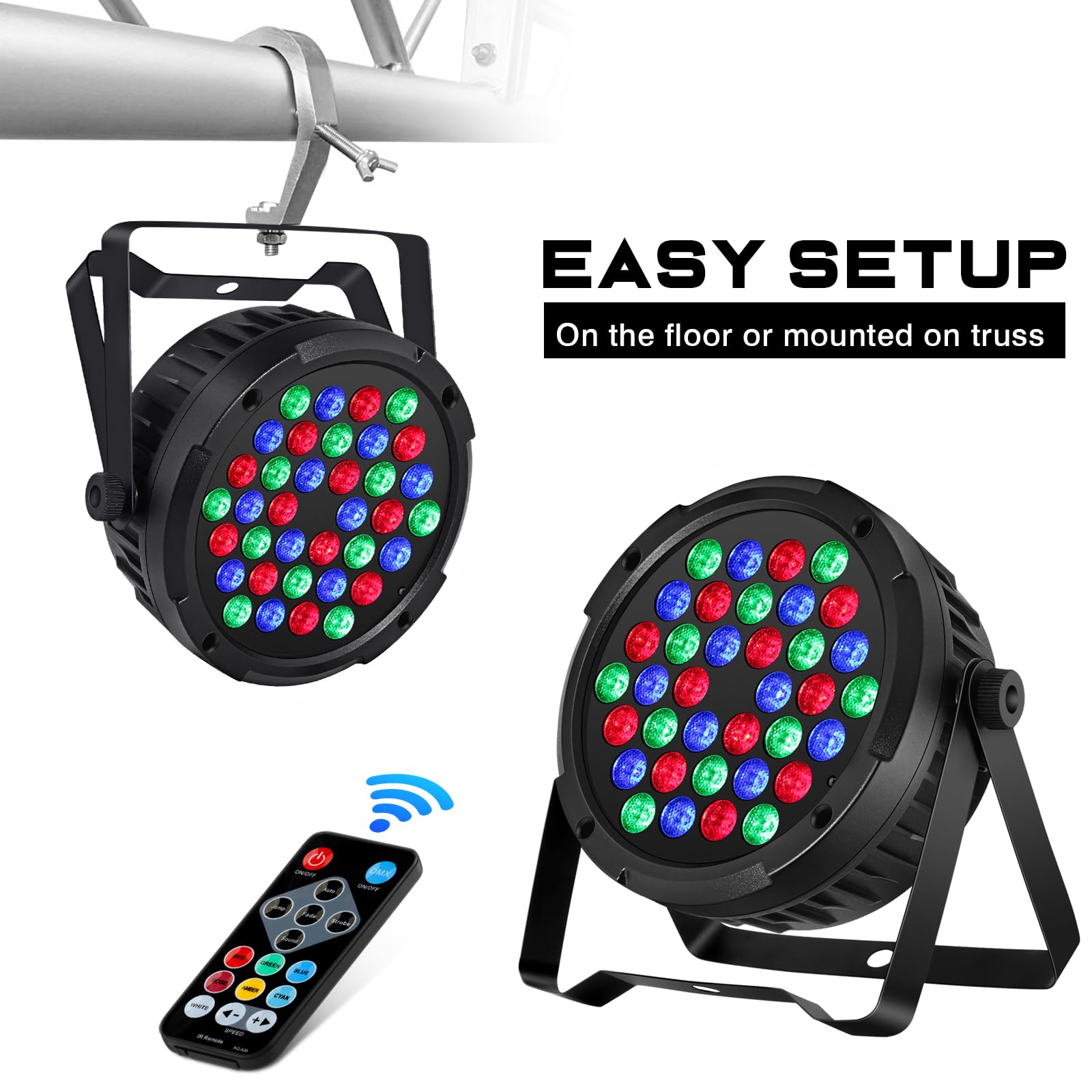 OPPSK LED Stage Par Lights - 36W RGB DJ Par Can Lights 2 Pack Sound Activated with Remote DMX Control Uplights for Events Weddin