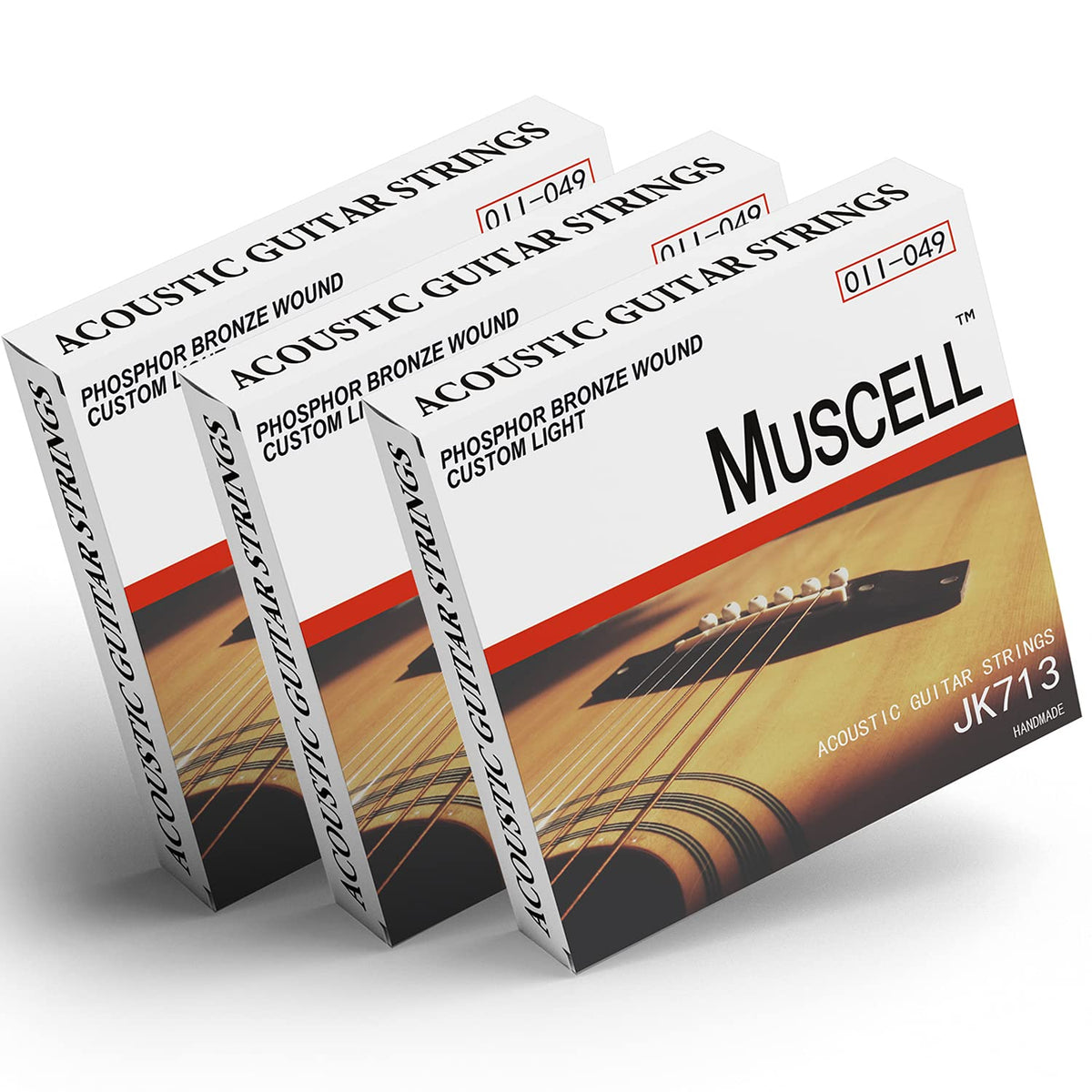 Muscell Handmade Phosphor Bronze Acoustic Guitar Strings-3 Packs - 6 Strings - Light Medium Jk715