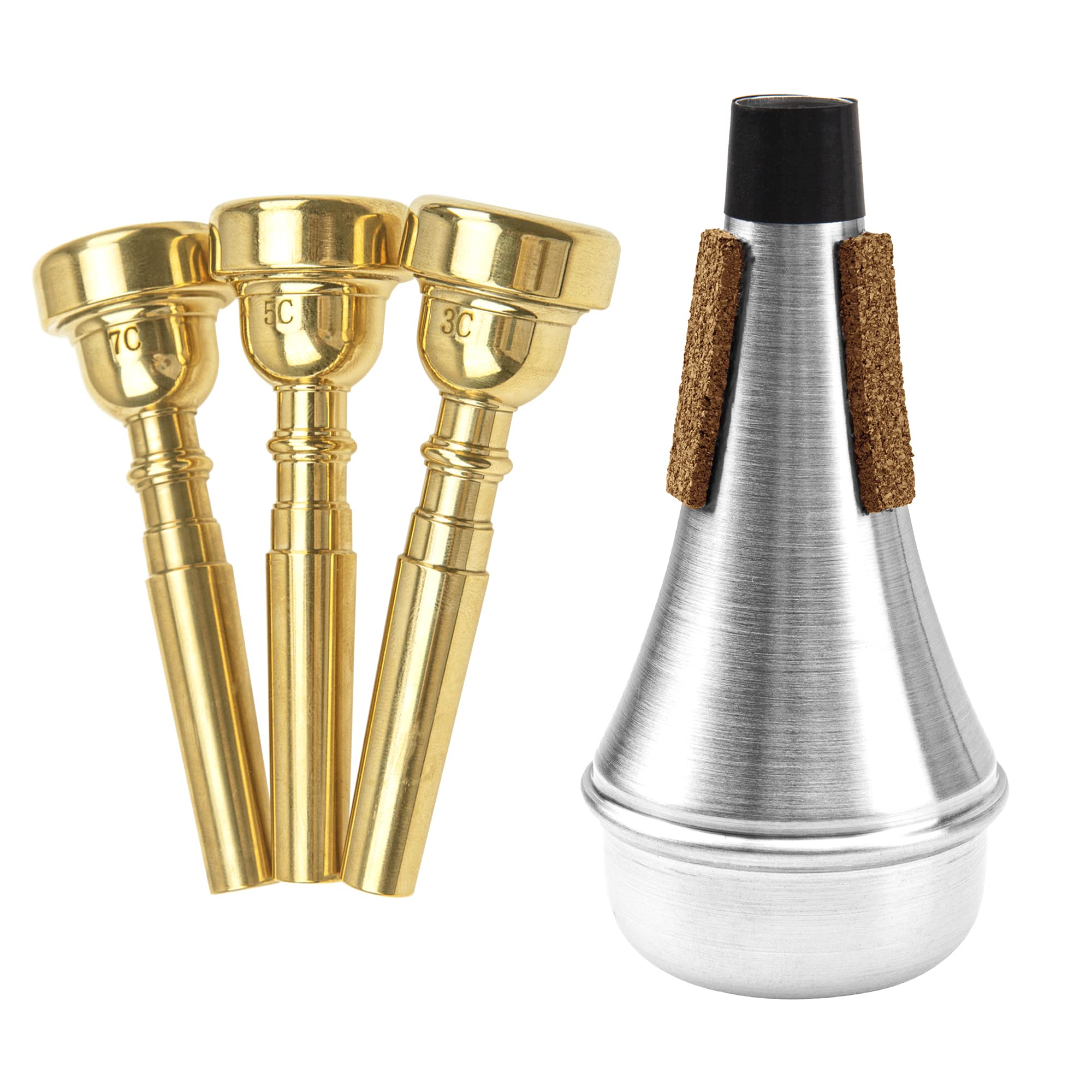 4Pcs Yootones Trumpet Mouthpiece (3C 5C 7C) with Trumpet Mute Silencer Compatible with Yamaha Bach Conn King Trumpet Replacement