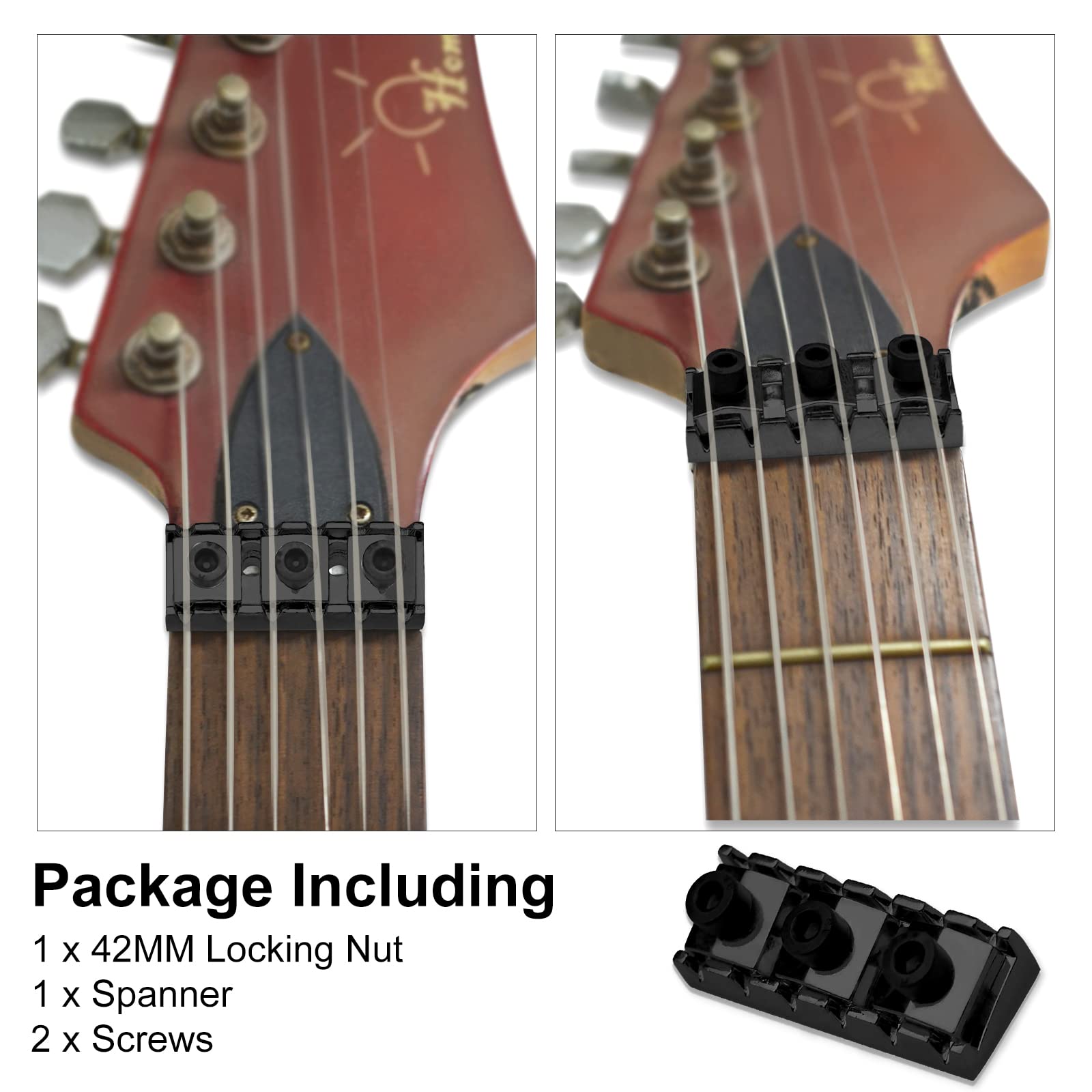 SAPHUE 42MM Guitar Tremolo Bridge Locking Nut 1-11/16 ''for Floyd Rose Style Electric Guitar Tremolo Bridge Lock System (Black)