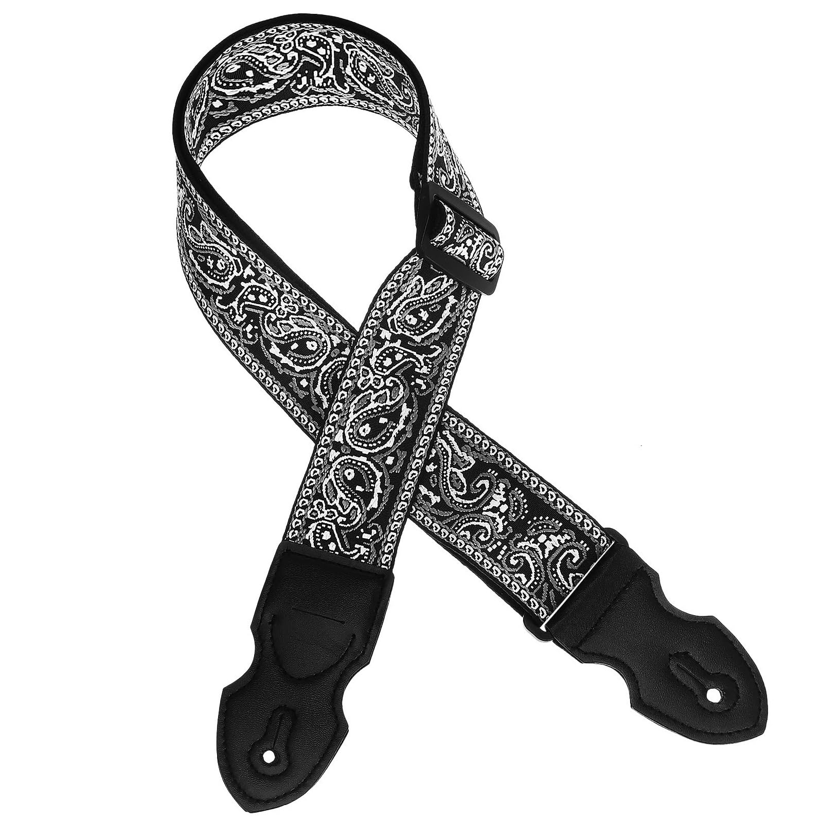 HASTHIP Guitar Strap Fashion Boho Embroidered Adjustable Strap with Guitar Pick Holder Slot, Wide Nylon Straps for Acoustic, Bas