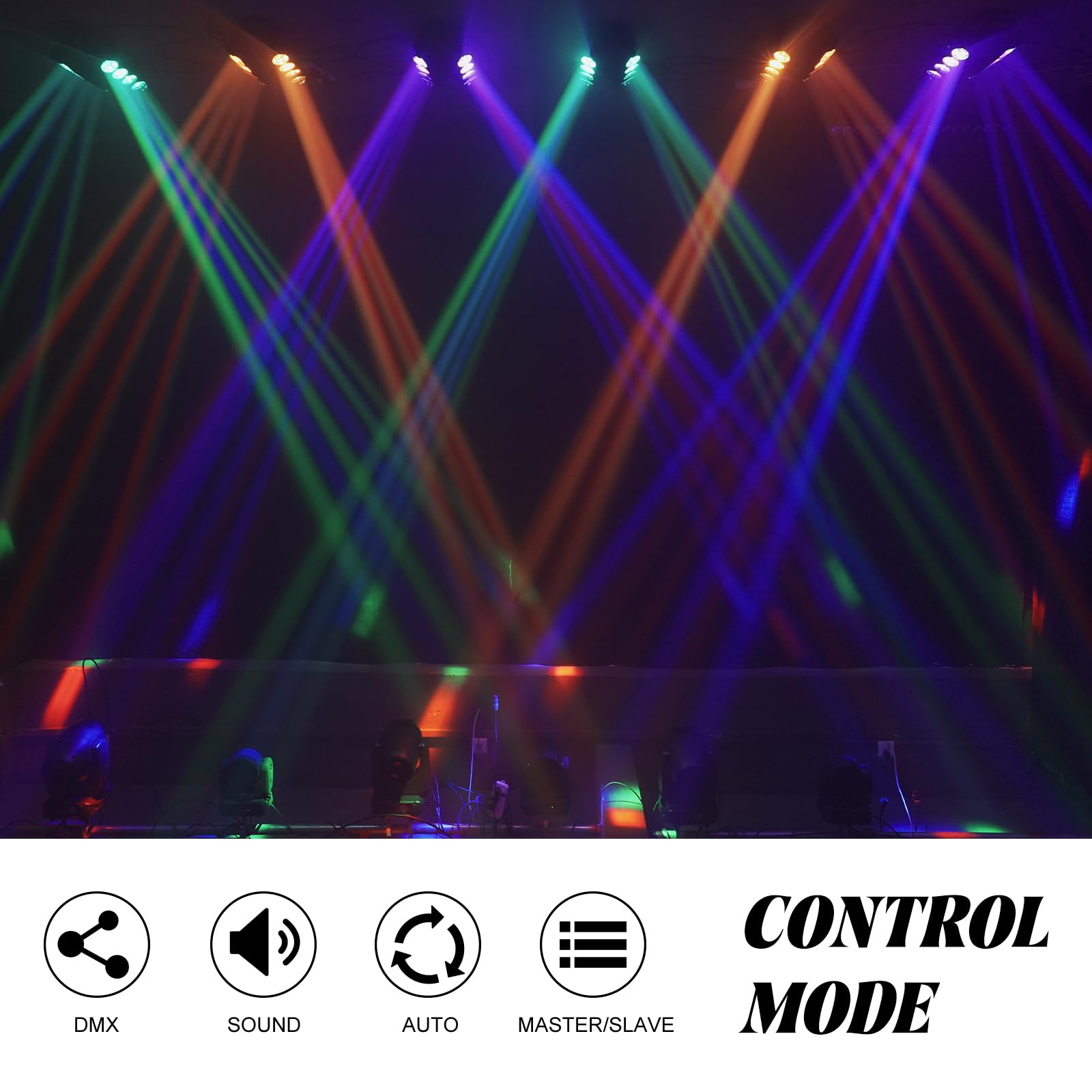 8x15W Spider Moving Head Light LED RGBW 4in1 Portable Stage Light, Strobe Party Beam DJ Lighting DMX 512 & Sound Activated for K