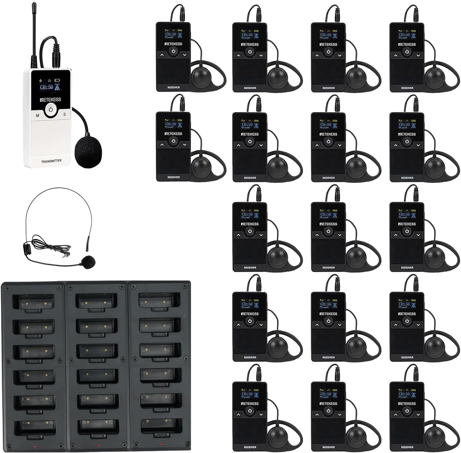 Retekess TT116 Wireless Tour Guide System, Tour Guide Headsets, Replaceable Battery, Type-C charging Port, Whisper System with C