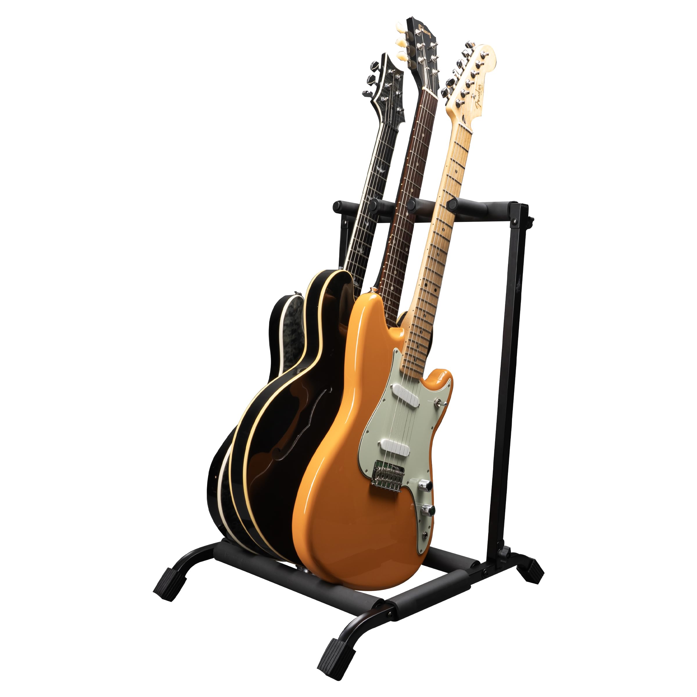 Rok-It Collapsible Folding Guitar Rack Stand for 3 Guitars - Fits Acoustic, Electric, or Bass Guitars - Portable, Durable, Space