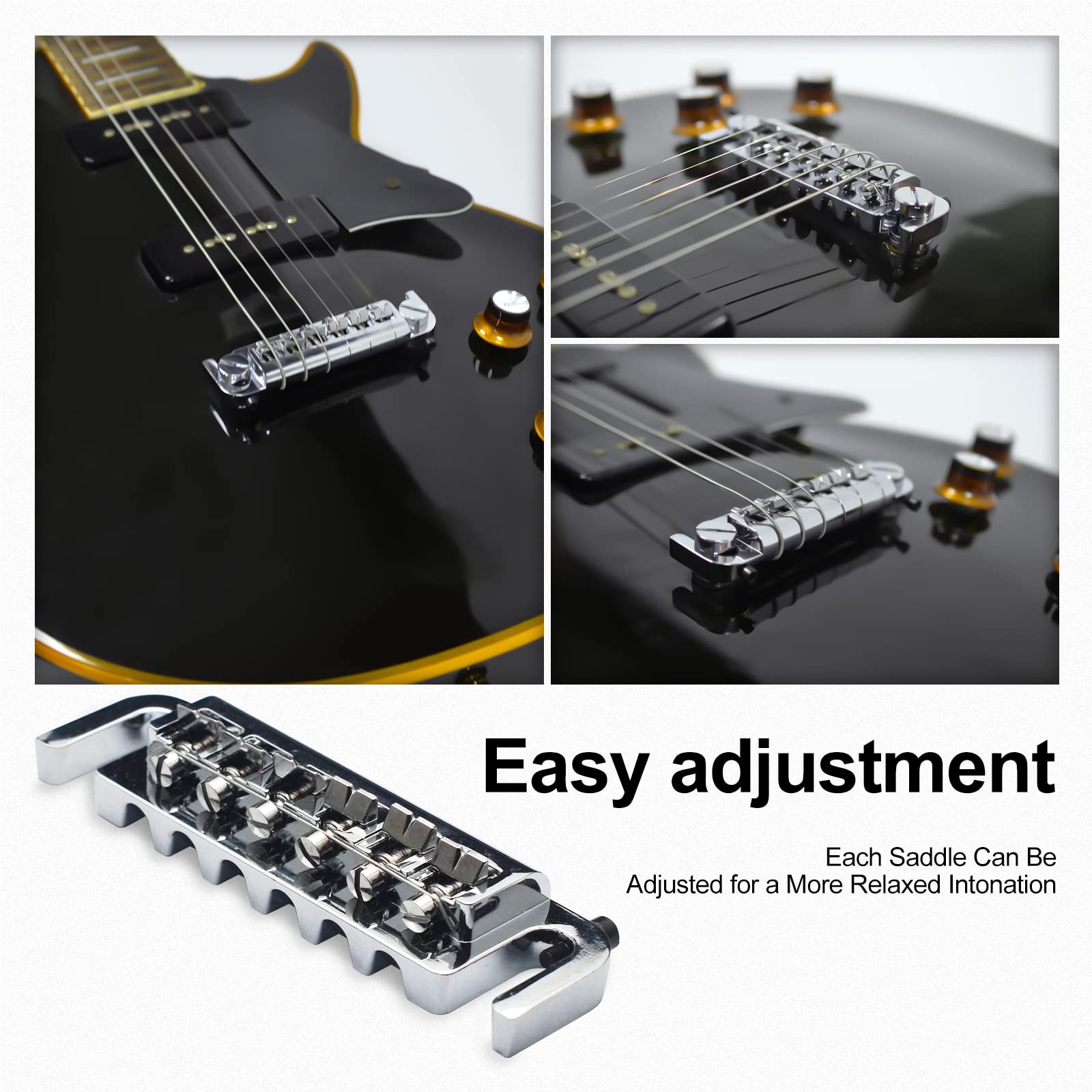 SAPHUE Wraparound Bridge Tailpiece Intonatable Combo Bridge Tailpiece for Solid-body Electric Guitar (Chrome)