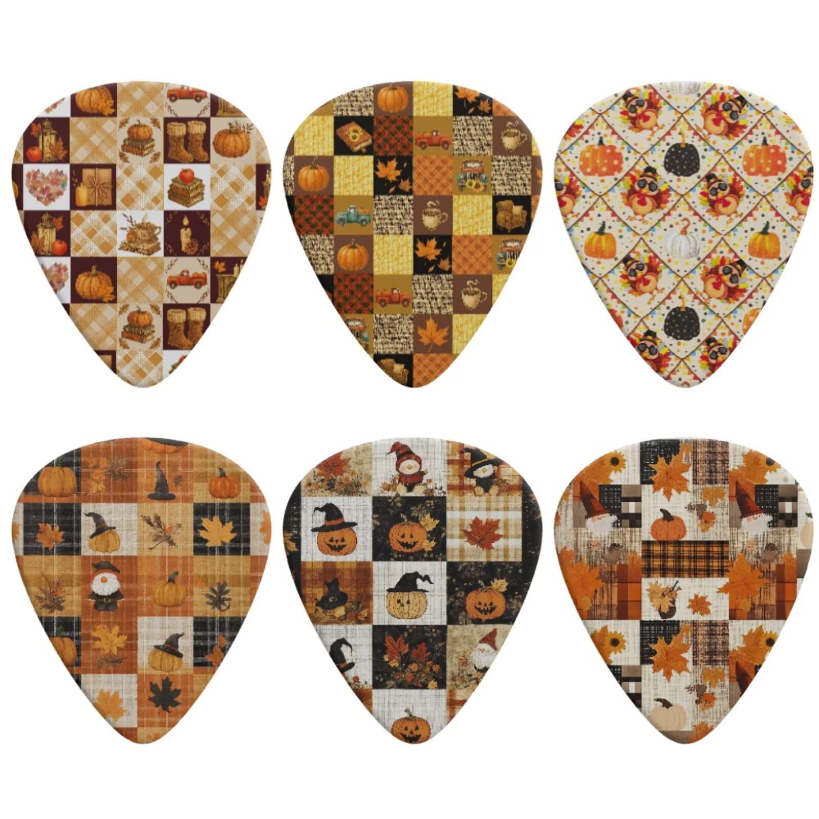 Jeiento Happy Thanksgiving Them 6 Pack Guitar Picks Classical Triangle for Women Girls Beginner Guitar Palyers,Medium Thin Guita