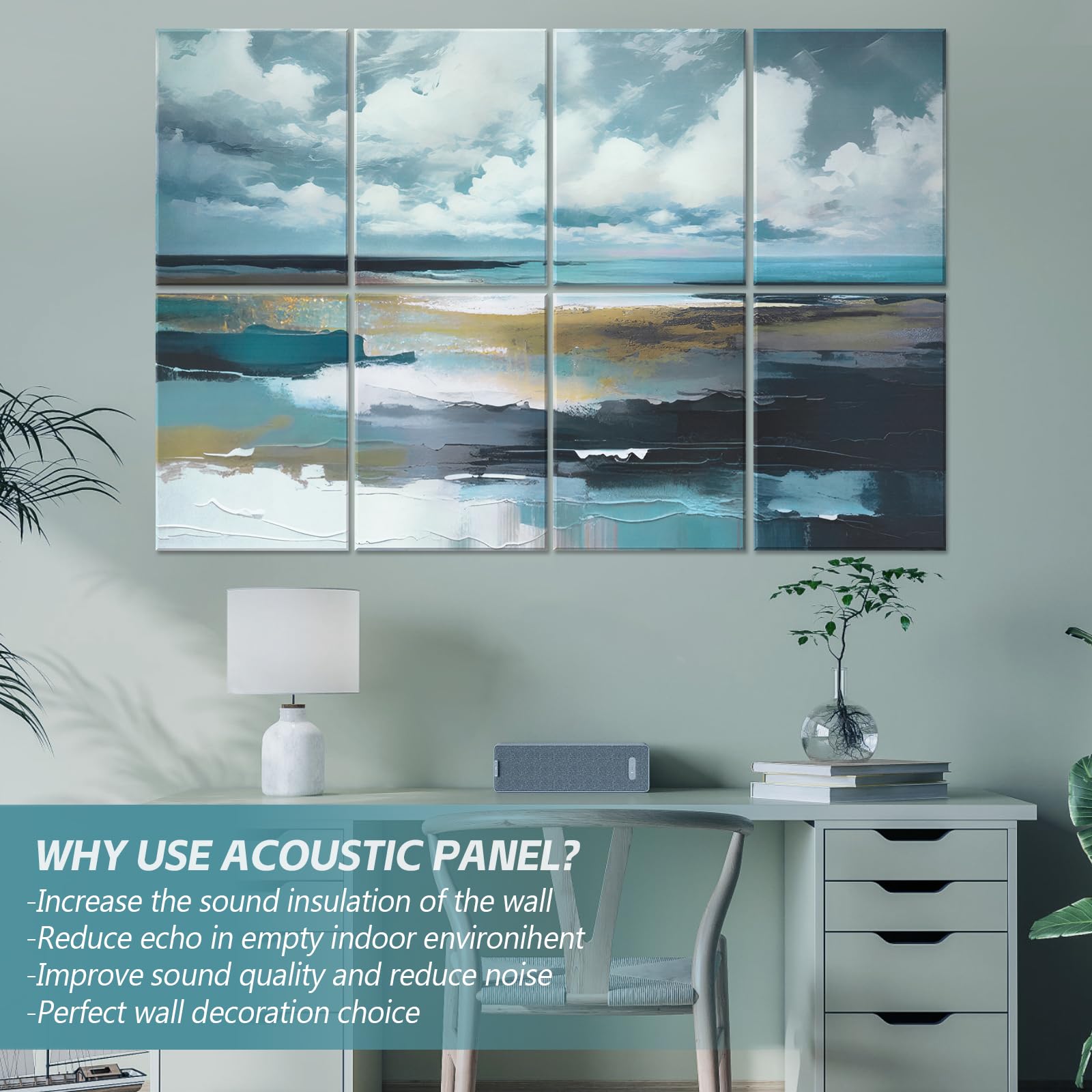 AtawLege 8 Pack Art Acoustic Panels, 48''X32'' Self-adhesive Soundproof Wall Panels, Decorative Sound Absorbing Panel, Acoustic