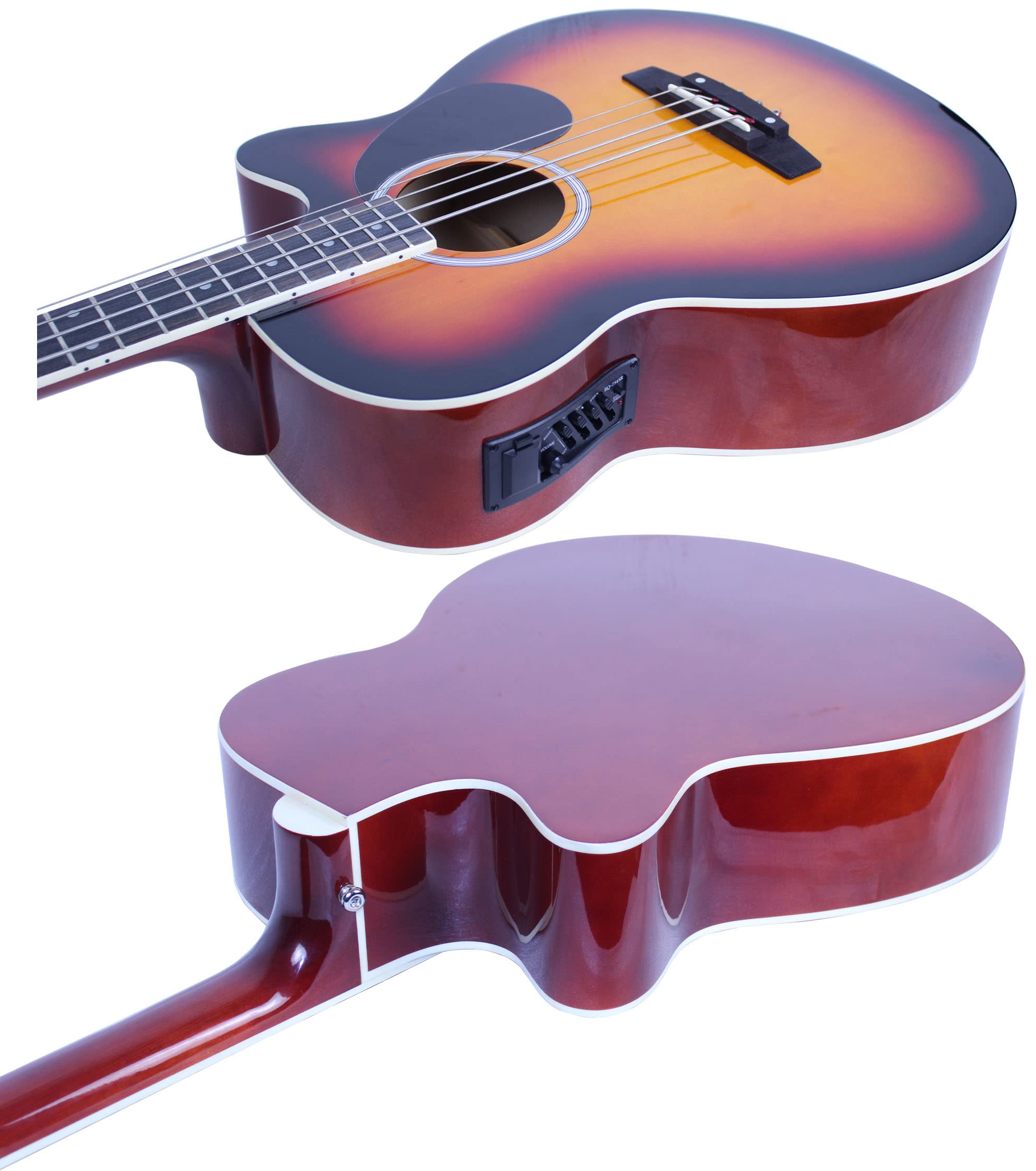 YMC 4 Strings Cutaway Acoustic-Electric Bass Guitar With 4-Band Equalizer, Adjustable Truss Rod,Gig Bag,Strap,Picks- (Sunburst)