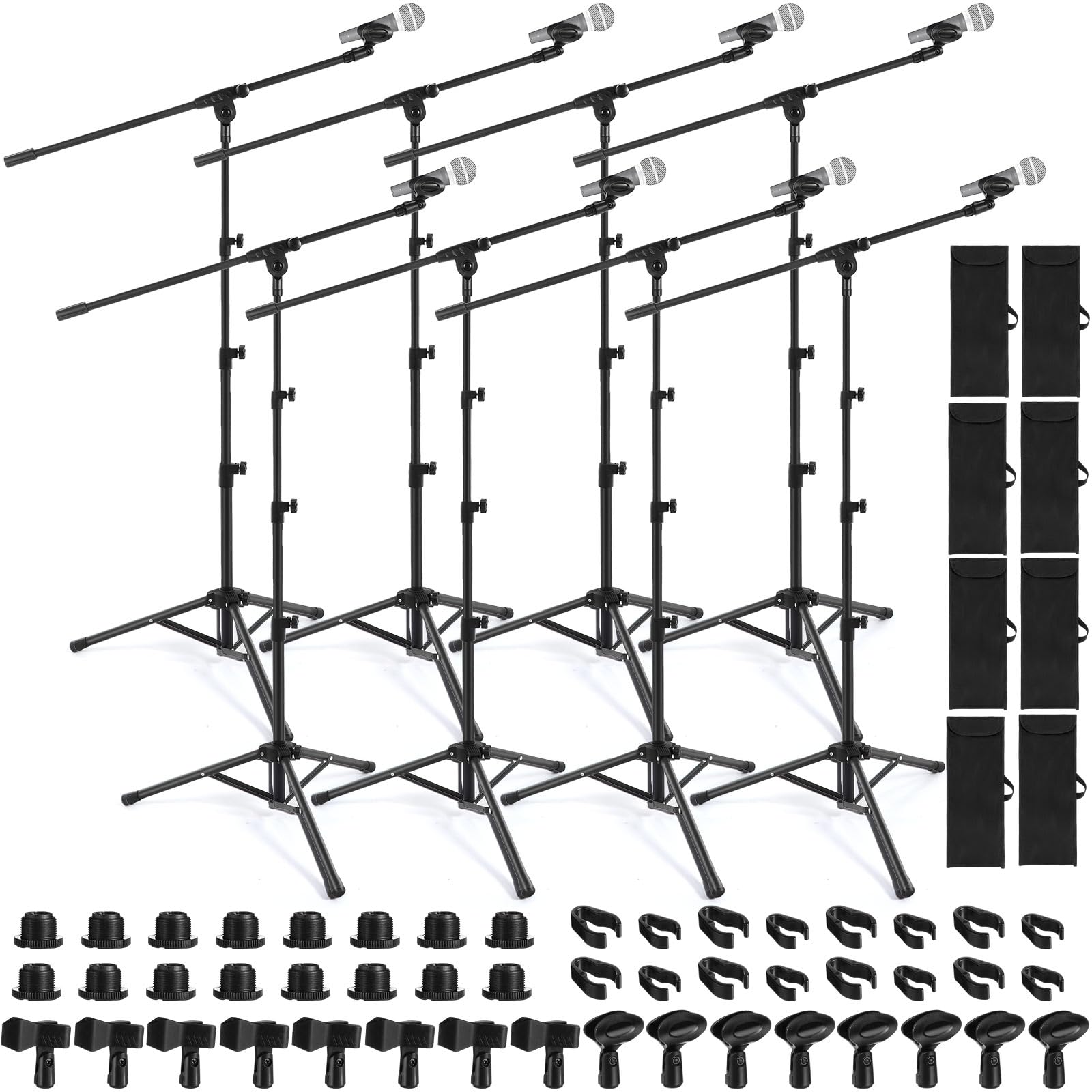 Relaxweex 4 Pcs Tripod Microphone Stand Boom Arm Floor Mic Stand with Carrying Bag and Mic Clips for Singing Stage Wedding Karao
