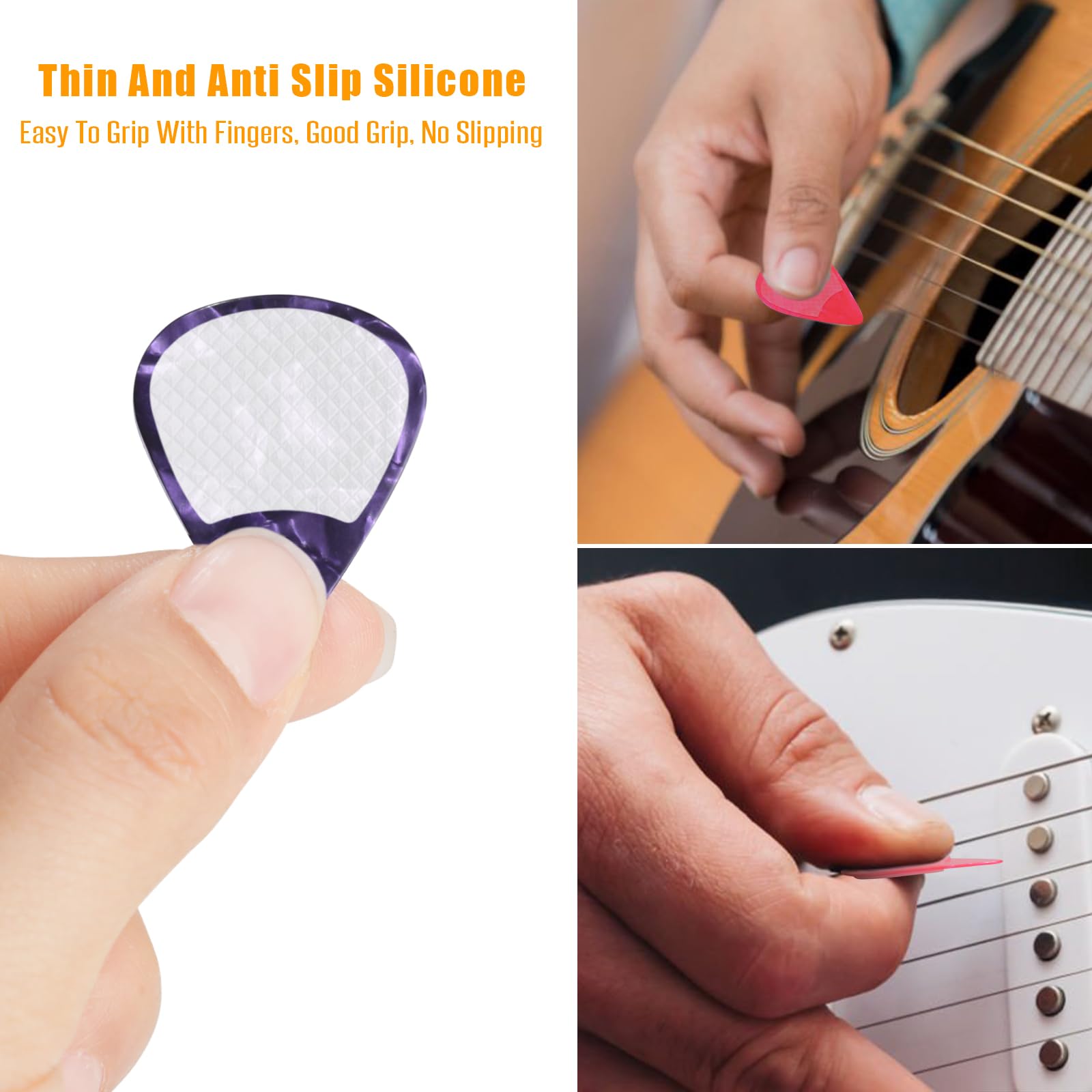 HETOETF 60pcs Guitar Picks Grips, Anti slip Silicone Soft Grips with 10 Guitar Picks, Two Different Thicknesses Guitar Picks, Se