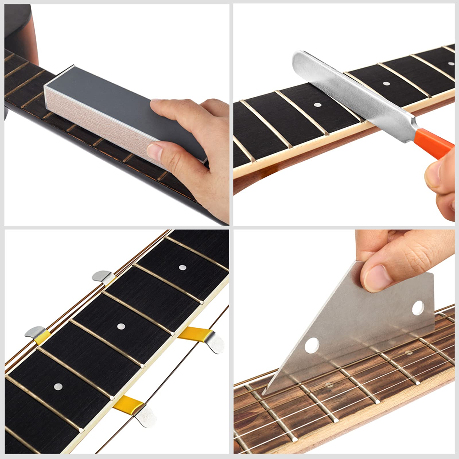 Guitar Luthier Tool Set Including Guitar Fret Crowning File, Fret Leveling Beam Sanding Leveler Beam, Fret Rocker, Fingerboard G
