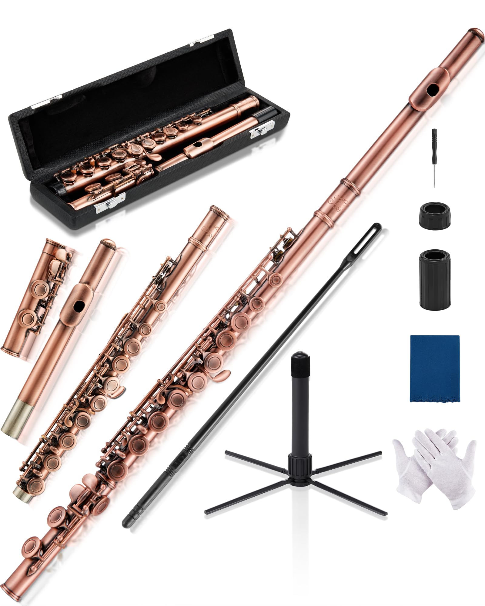 AKLOT Closed-Hole Concert C Flute: Flute Instrument with 16 Keys, Offset G, Smooth Cupronickel Keys, Air-Tight Pads, Include Sty