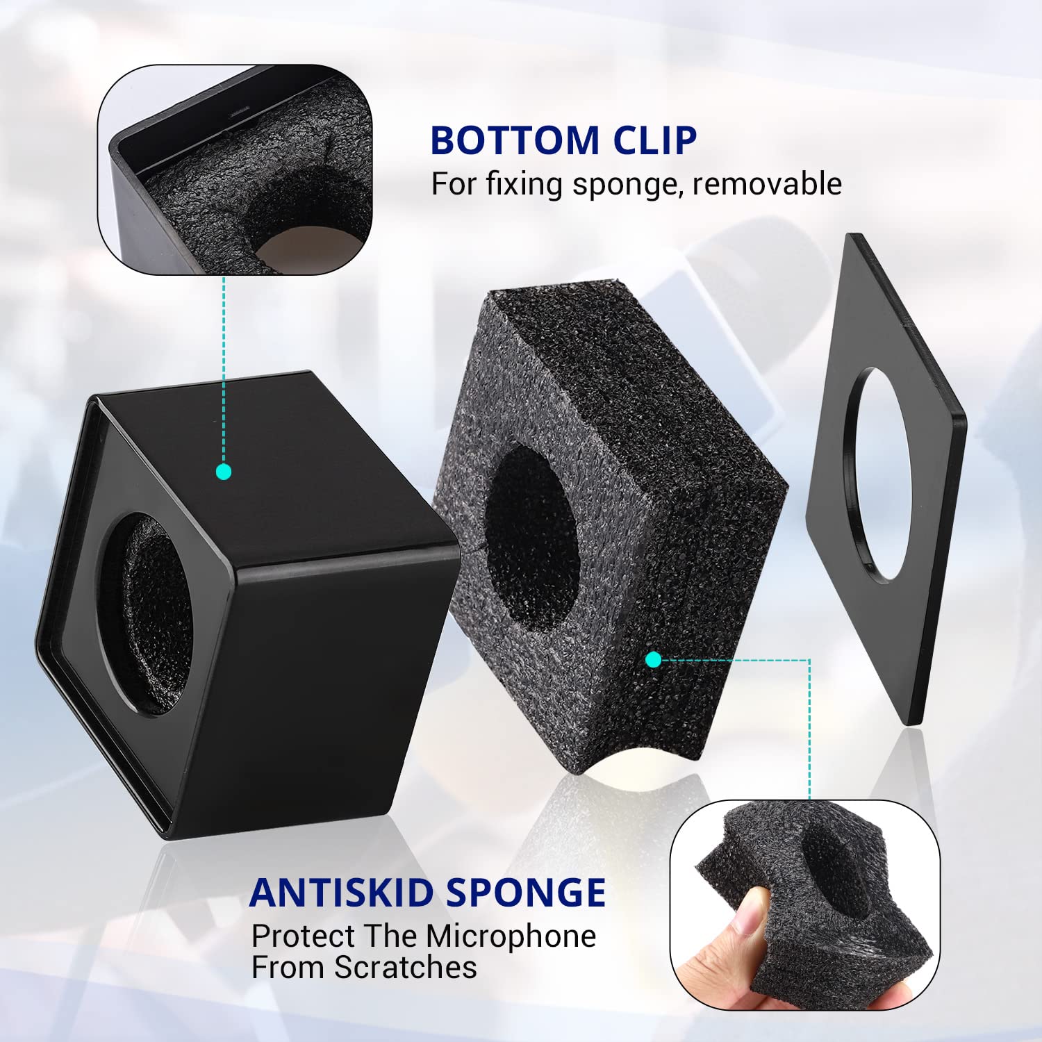 Facmogu 4PCS Black & White Microphone Flag Station, Portable Square Cube Shaped Interview Mic Flag Station with Foam, Microphone