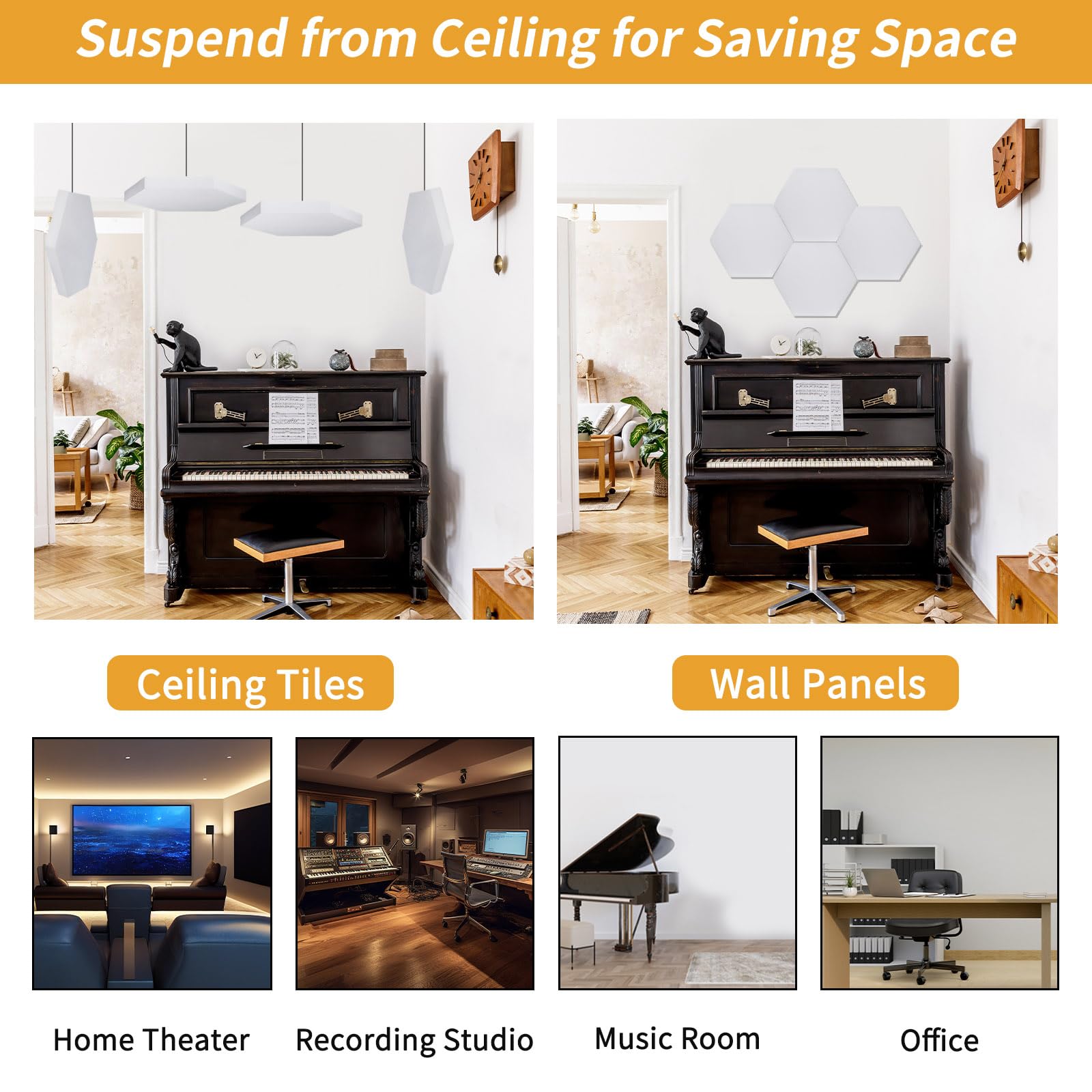 TroyStudio Acoustic Ceiling Panels - 14.2 X 12.4 X 1.2 Inches 4 Pcs Coated Fiberglass Hanging Drop Ceiling Tiles, Thick Sound Ab