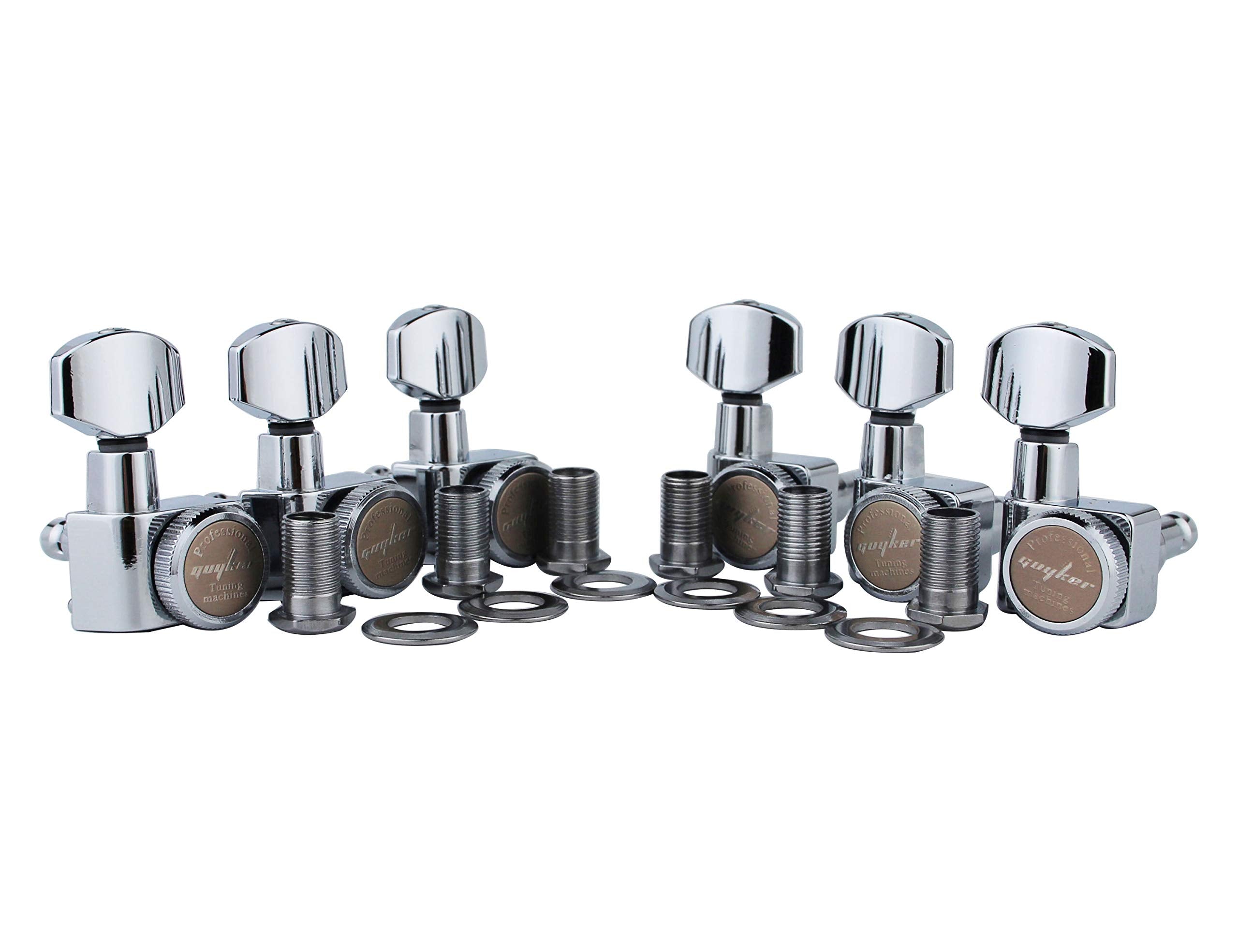 Guyker 6 In-Line Guitar Locking Tuners - 1:18 Locking Tuning Key Pegs Tuners - Chrome