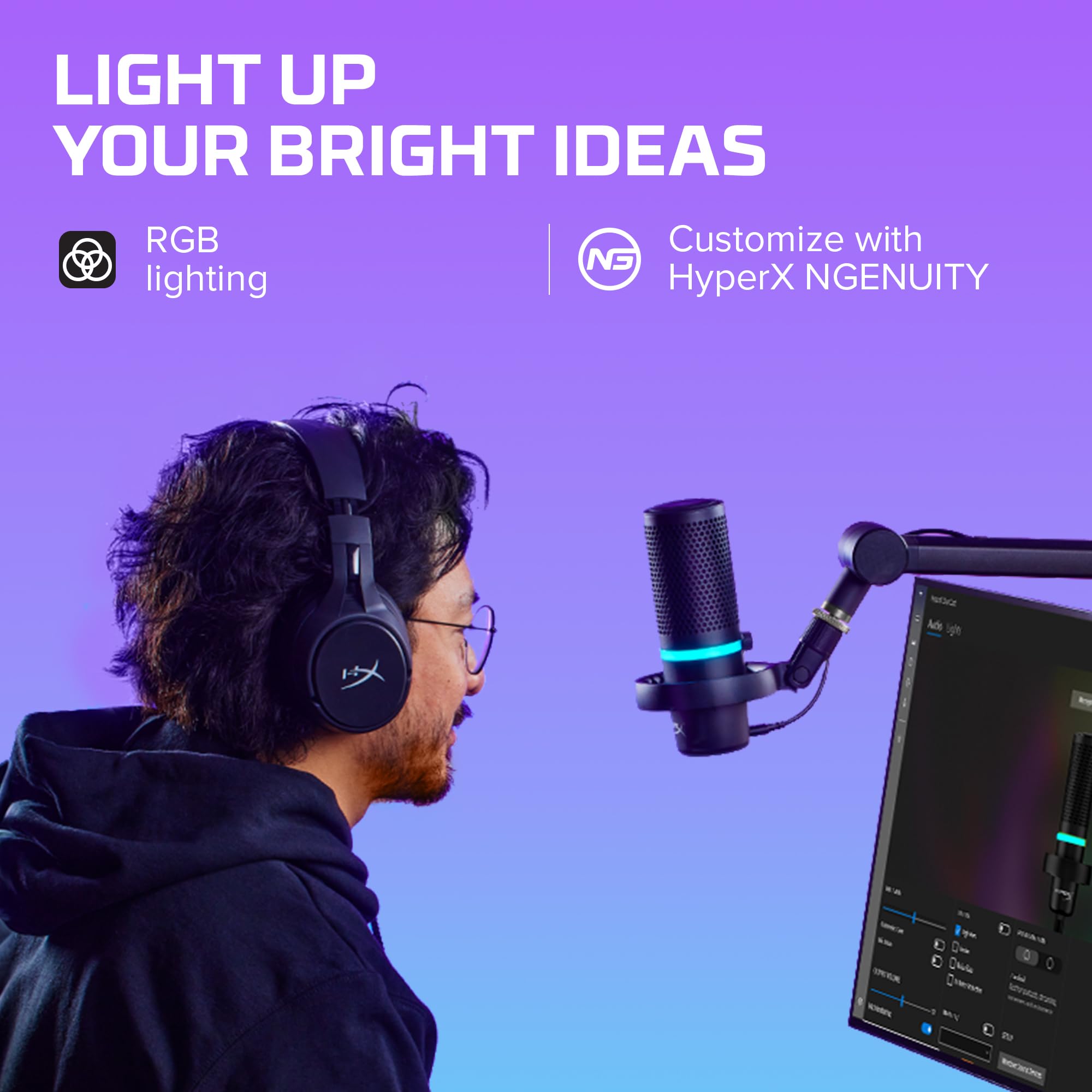 HyperX DuoCast - RGB USB Condenser Microphone for PC, PS5, PS4, Mac, Low-profile Shock Mount, Cardioid, Omnidirectional, Pop Fil