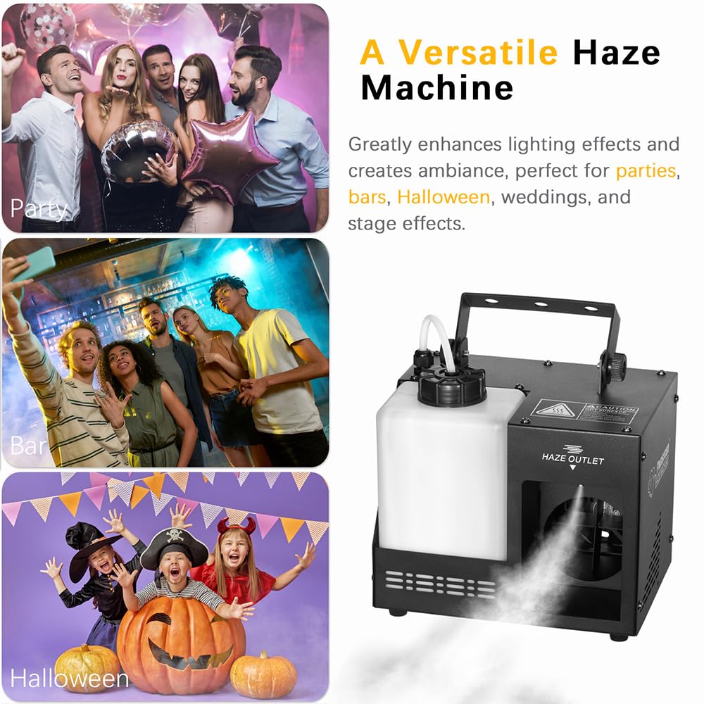 Haze Machine, Continuous Fog Machine with Wireless Remote Timer and DMX, Enhances the Light Show, Perfect for DJ Clubs, Stages,